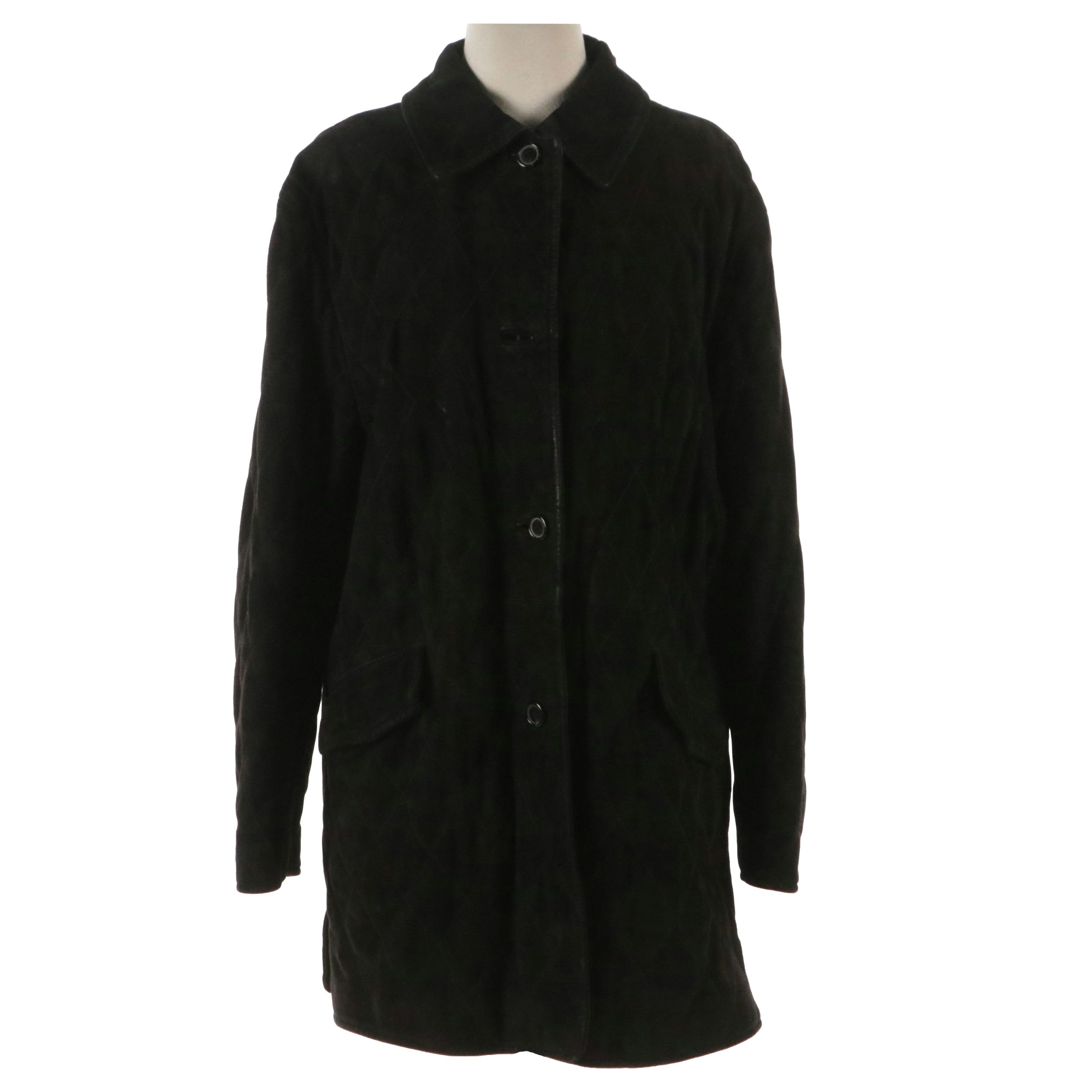 Dooney & Bourke Diamond Stitched Black Suede Button-Front Jacket