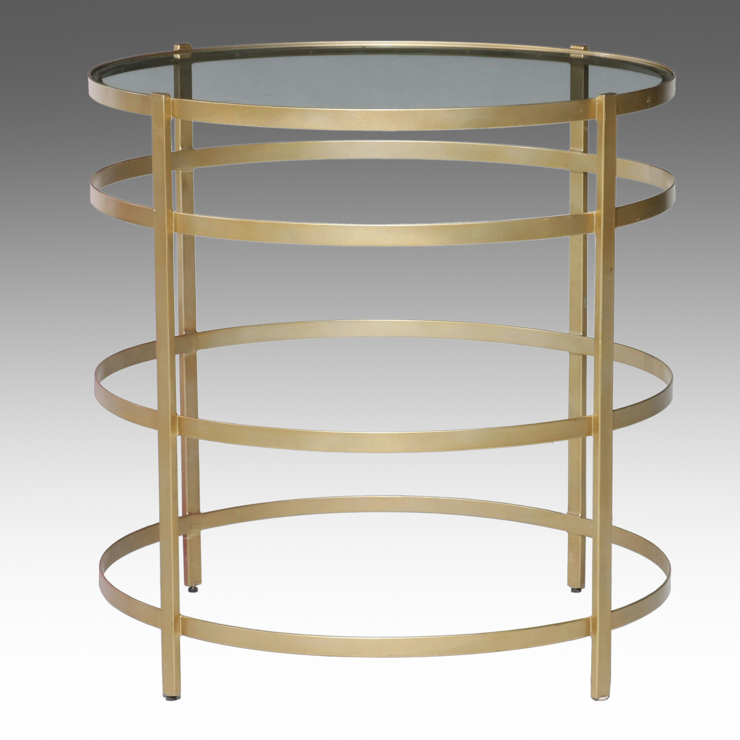 Contemporary Modern Gilt Side Table with Inset Glass Top