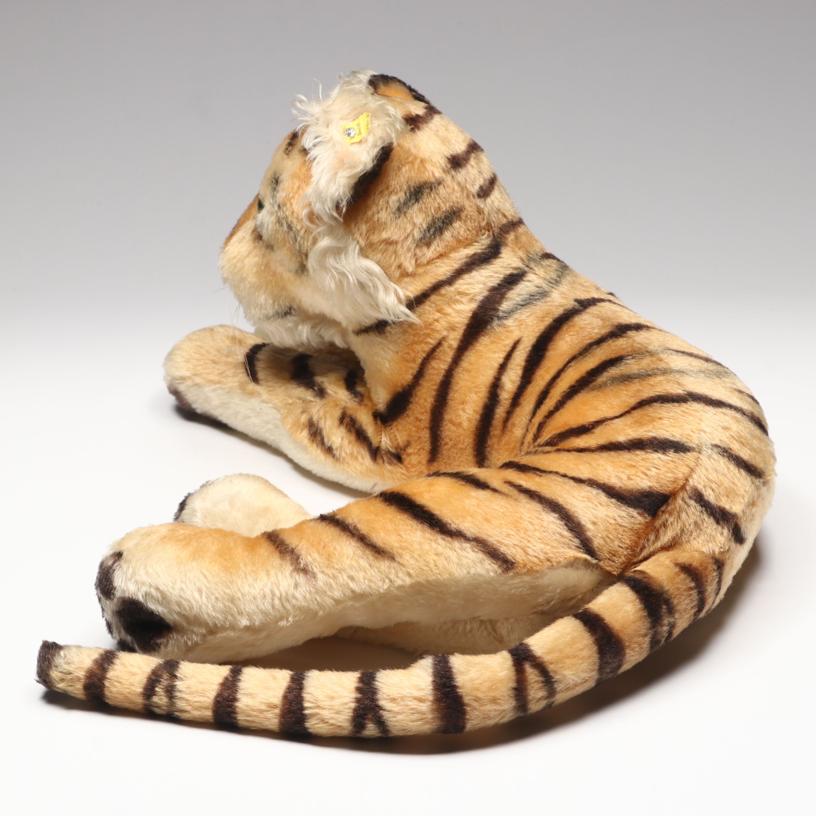 Steiff Mohair Plush Reclining Tiger Cub, Mid-20th Century
