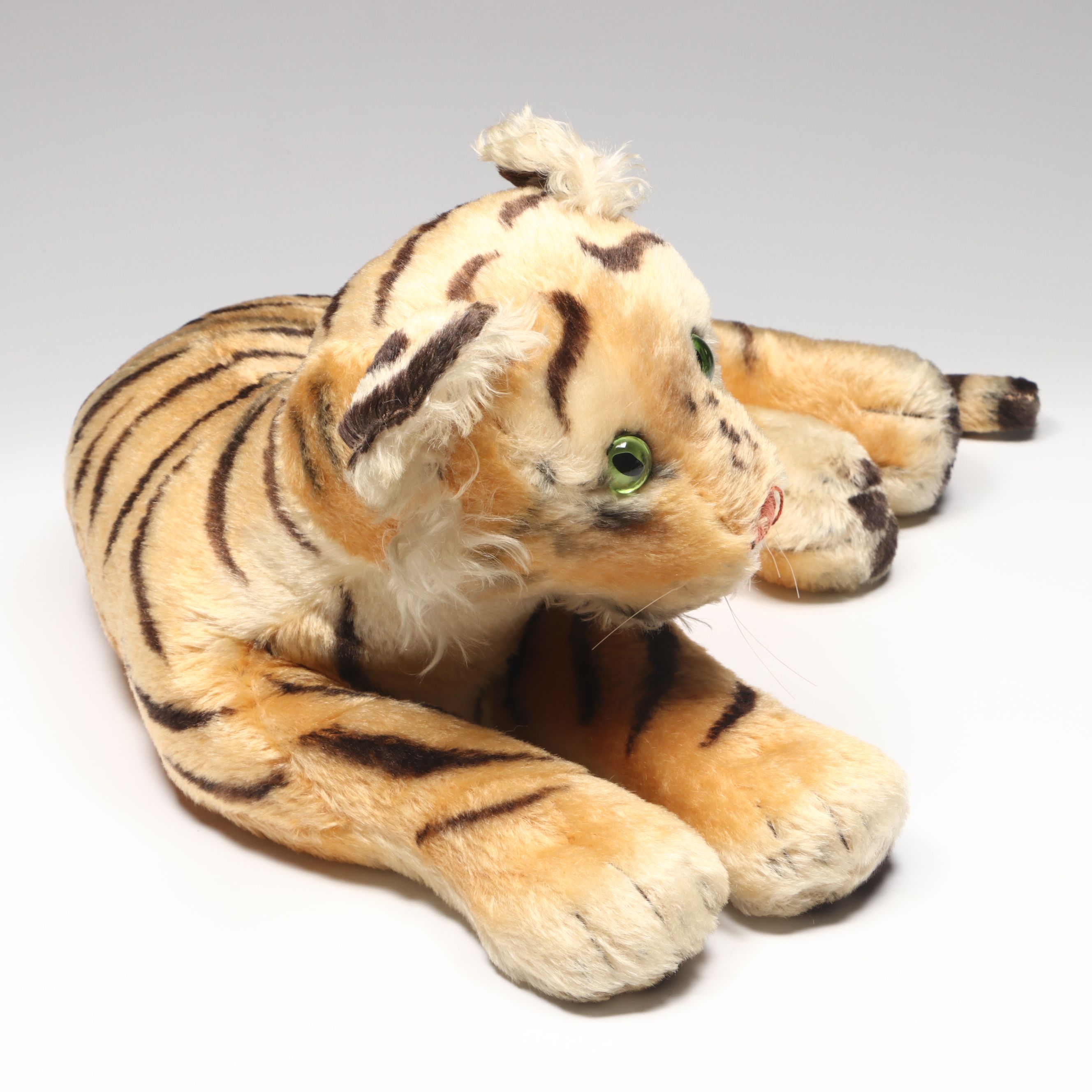Steiff Mohair Plush Reclining Tiger Cub, Mid-20th Century
