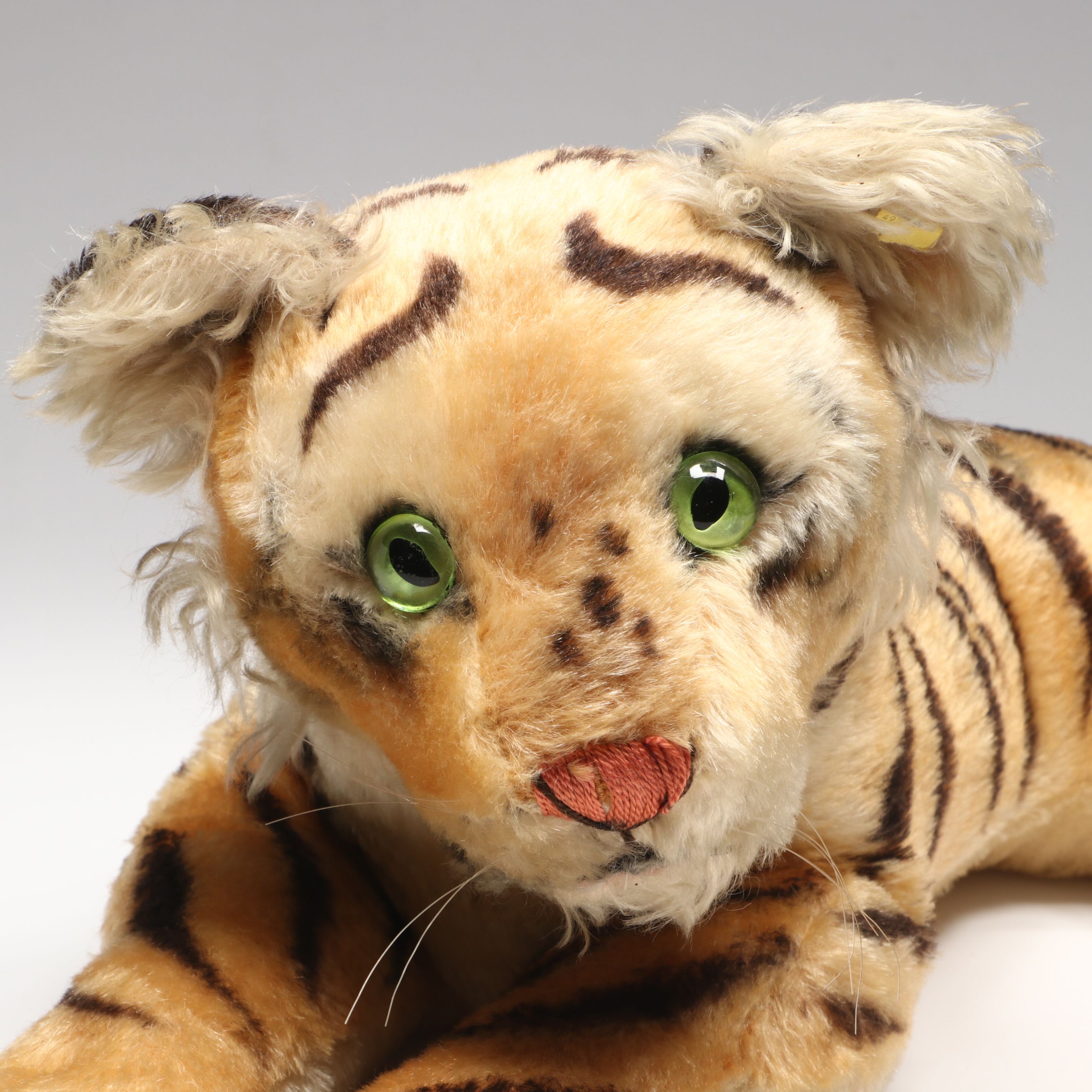 Steiff Mohair Plush Reclining Tiger Cub, Mid-20th Century