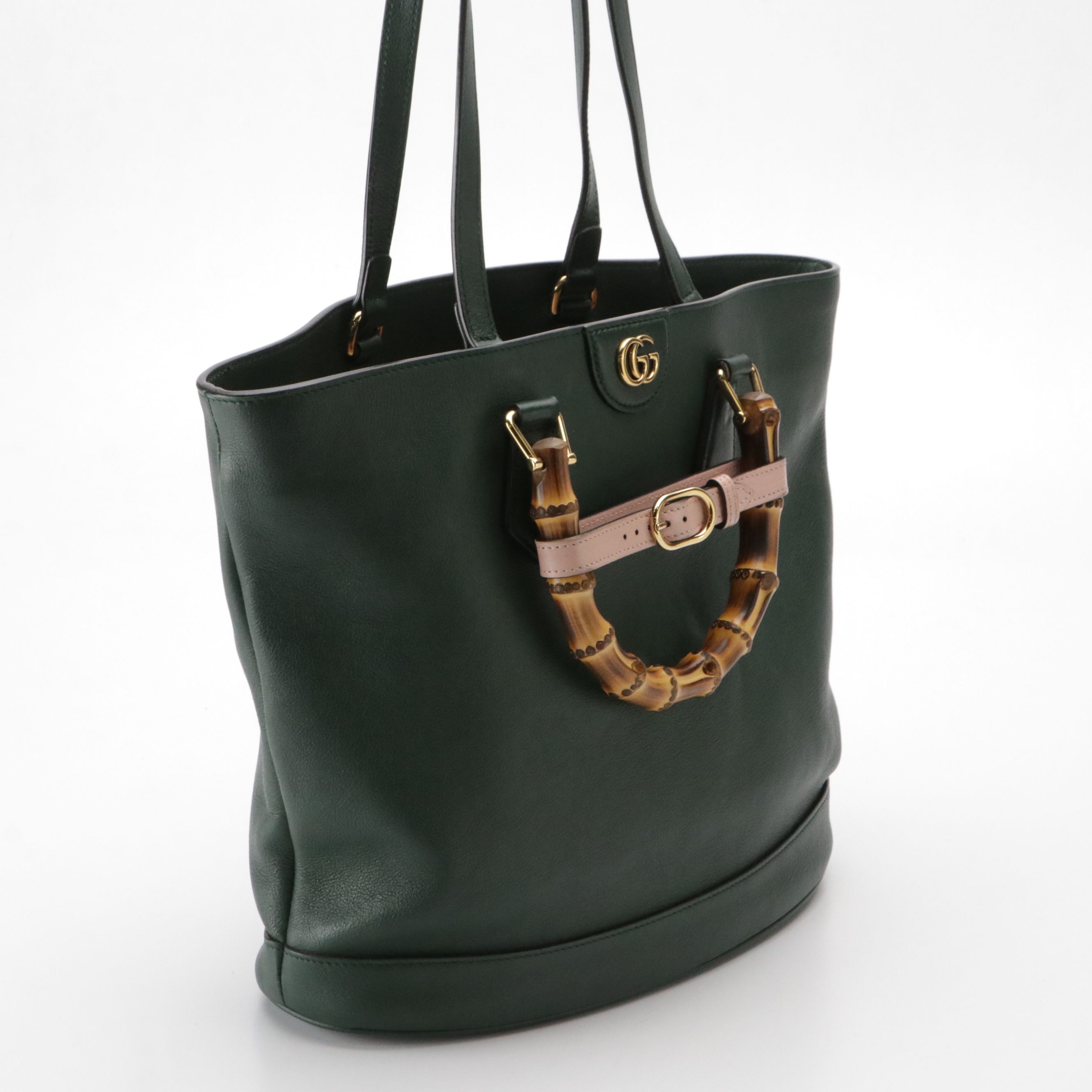 Gucci Bamboo Handle Diana Two-Way Tote Bag in Green Leather