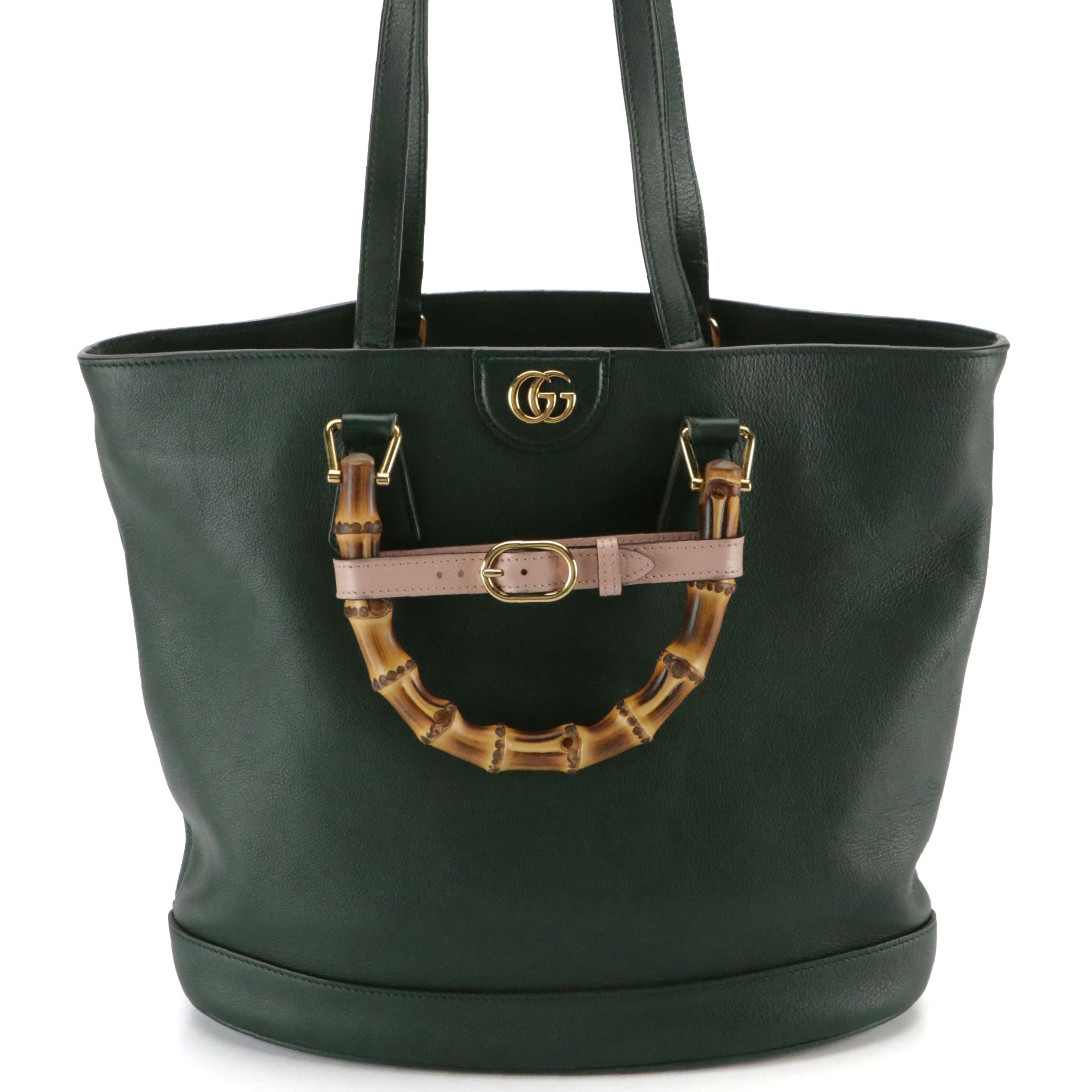 Gucci Bamboo Handle Diana Two-Way Tote Bag in Green Leather