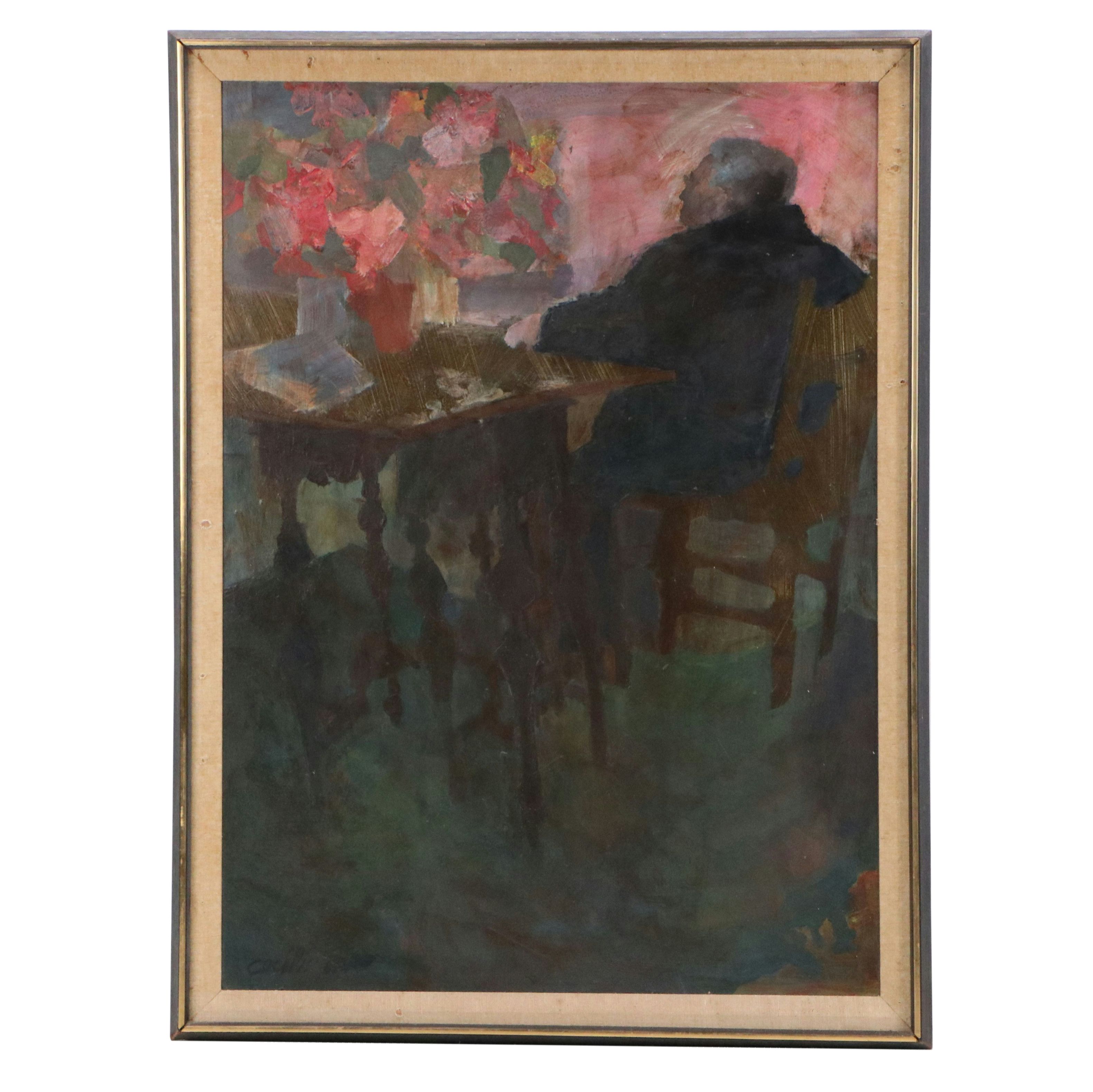 Cecilie Leuchtman Acrylic Painting "Old Man," Mid-20th Century