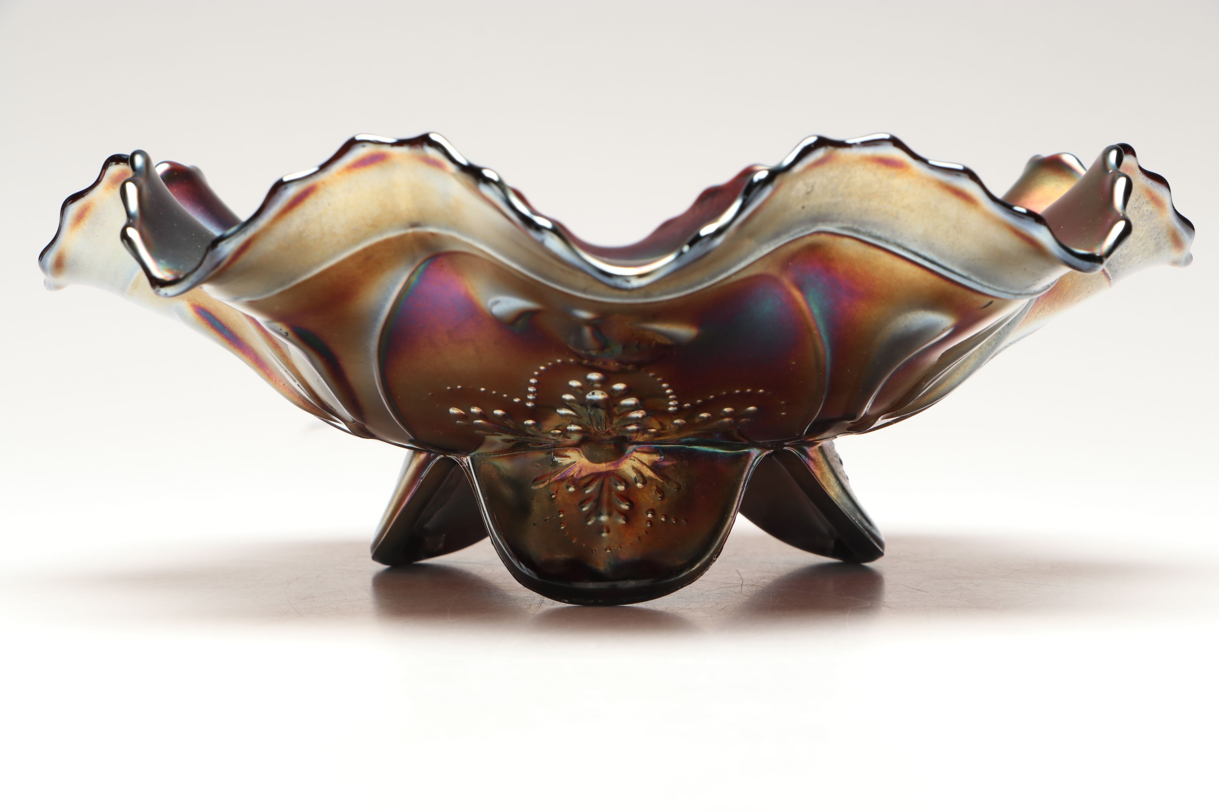 Fenton "Feathered Serpent" and Northwood "Grape & Cable" Carnival Glass Bowls