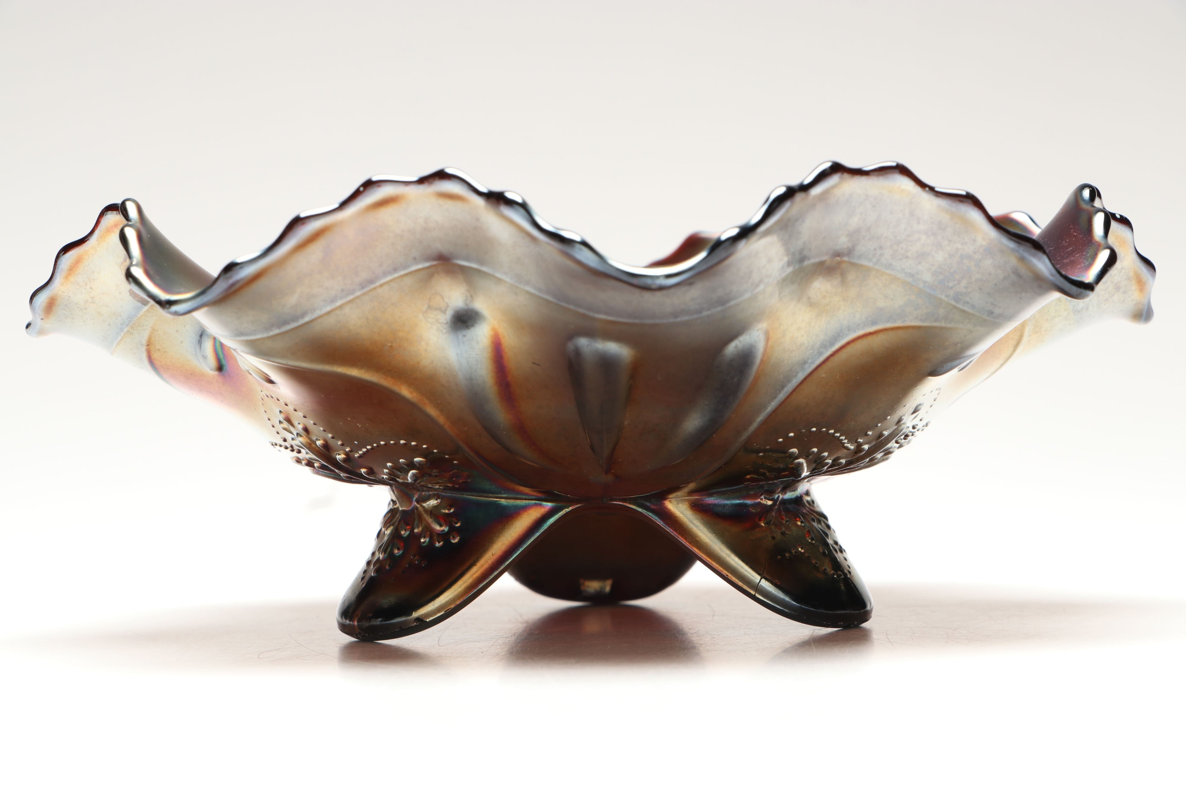 Fenton "Feathered Serpent" and Northwood "Grape & Cable" Carnival Glass Bowls