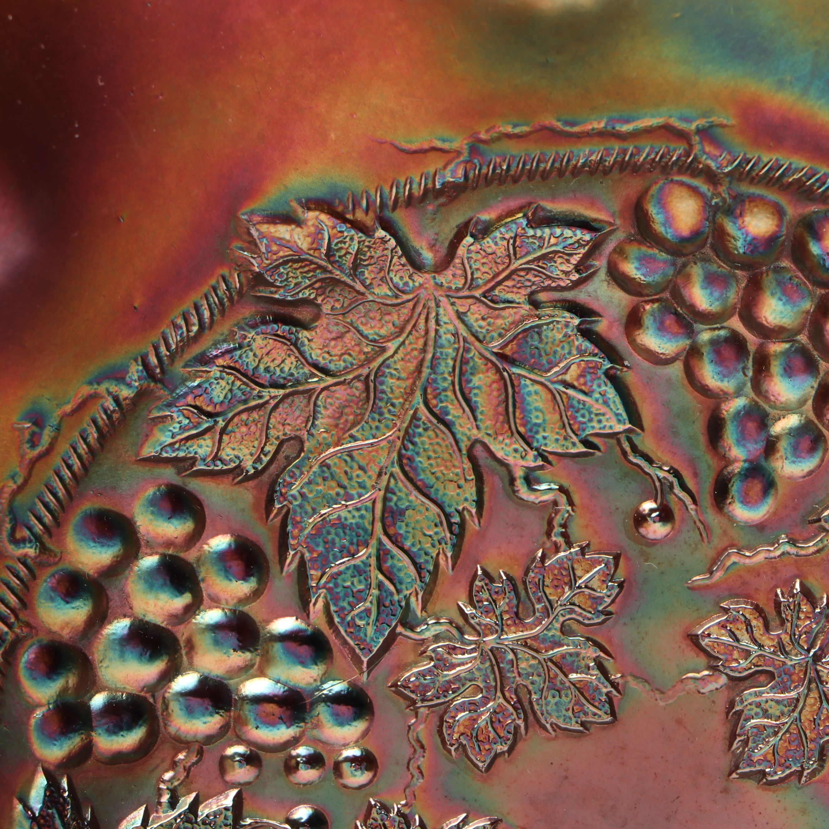 Fenton "Feathered Serpent" and Northwood "Grape & Cable" Carnival Glass Bowls