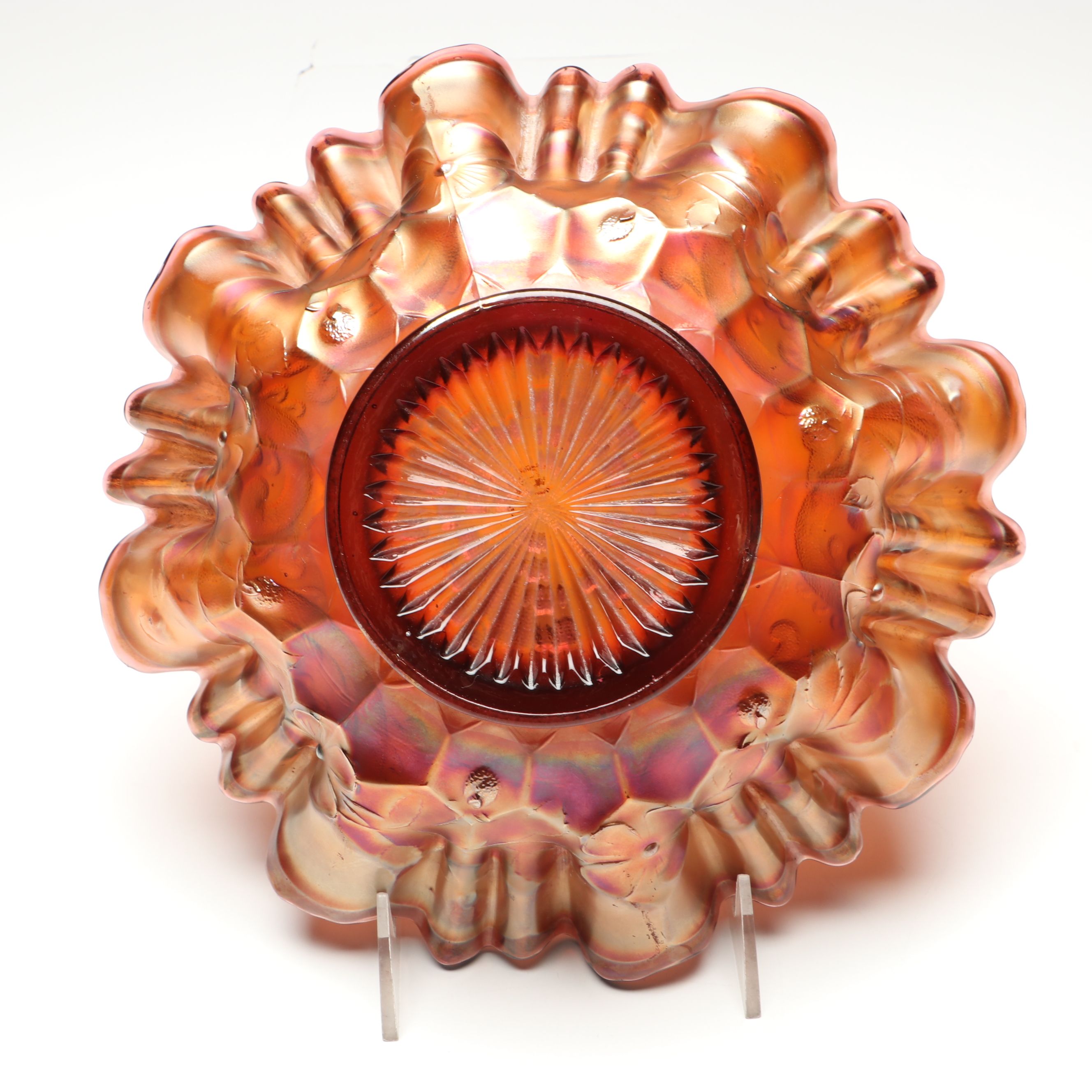 Fenton "Feathered Serpent" and Northwood "Grape & Cable" Carnival Glass Bowls