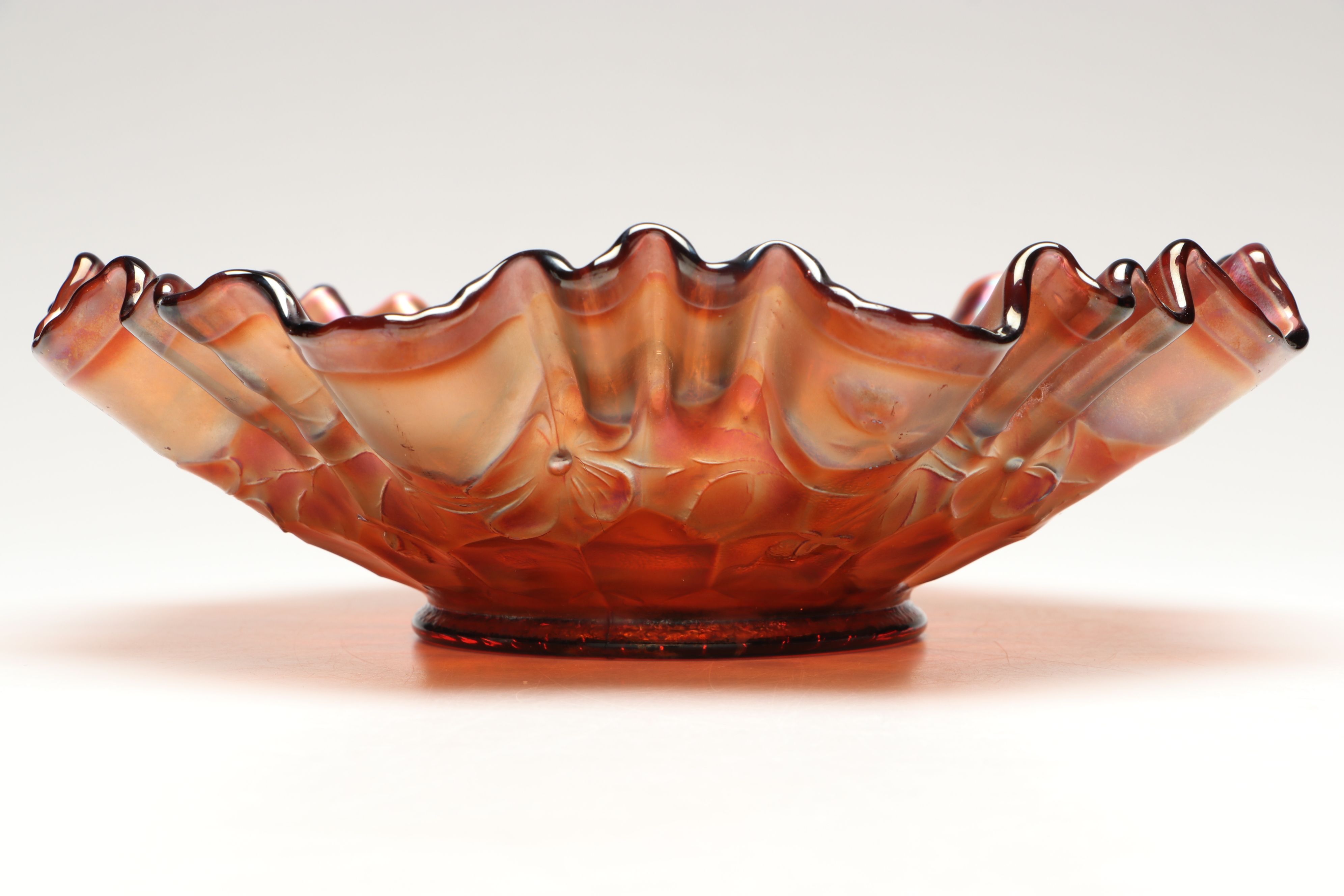 Fenton "Feathered Serpent" and Northwood "Grape & Cable" Carnival Glass Bowls