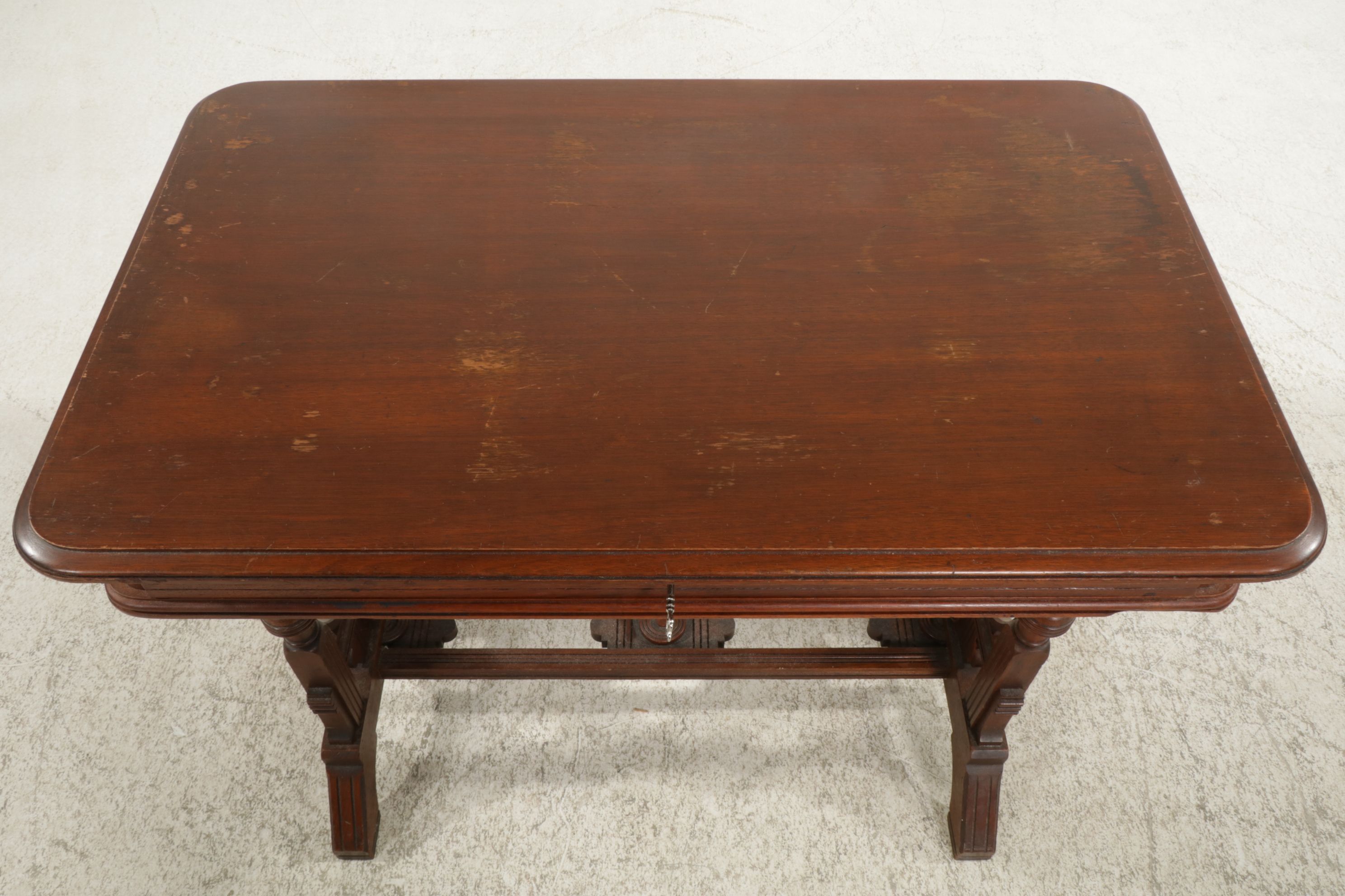 Victorian Mahogany Library Table and Side Chair, Late 19th to Early 20th Century