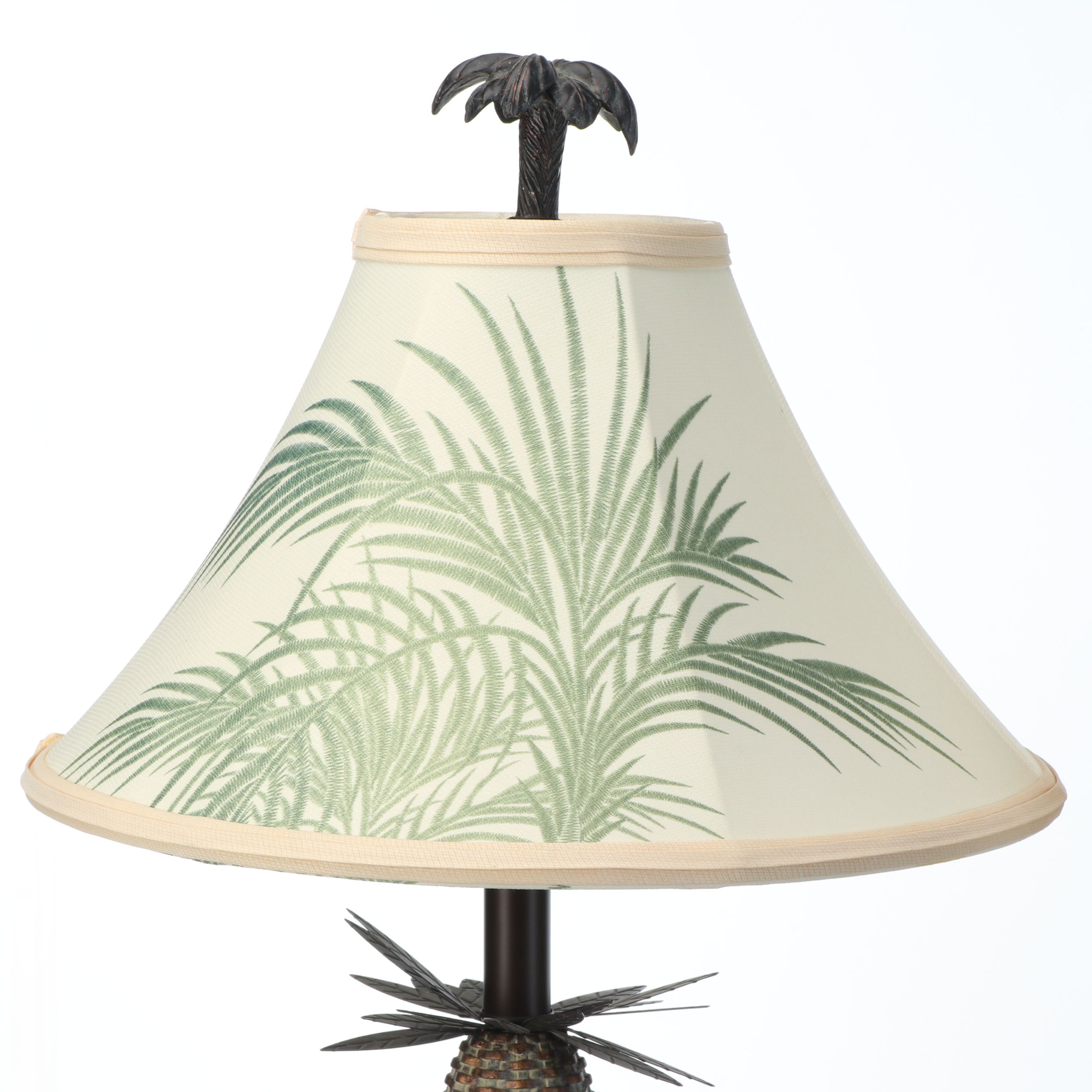 Antiqued Pineapple Accented Console Lamps with Tropical Bell Shades, 2002