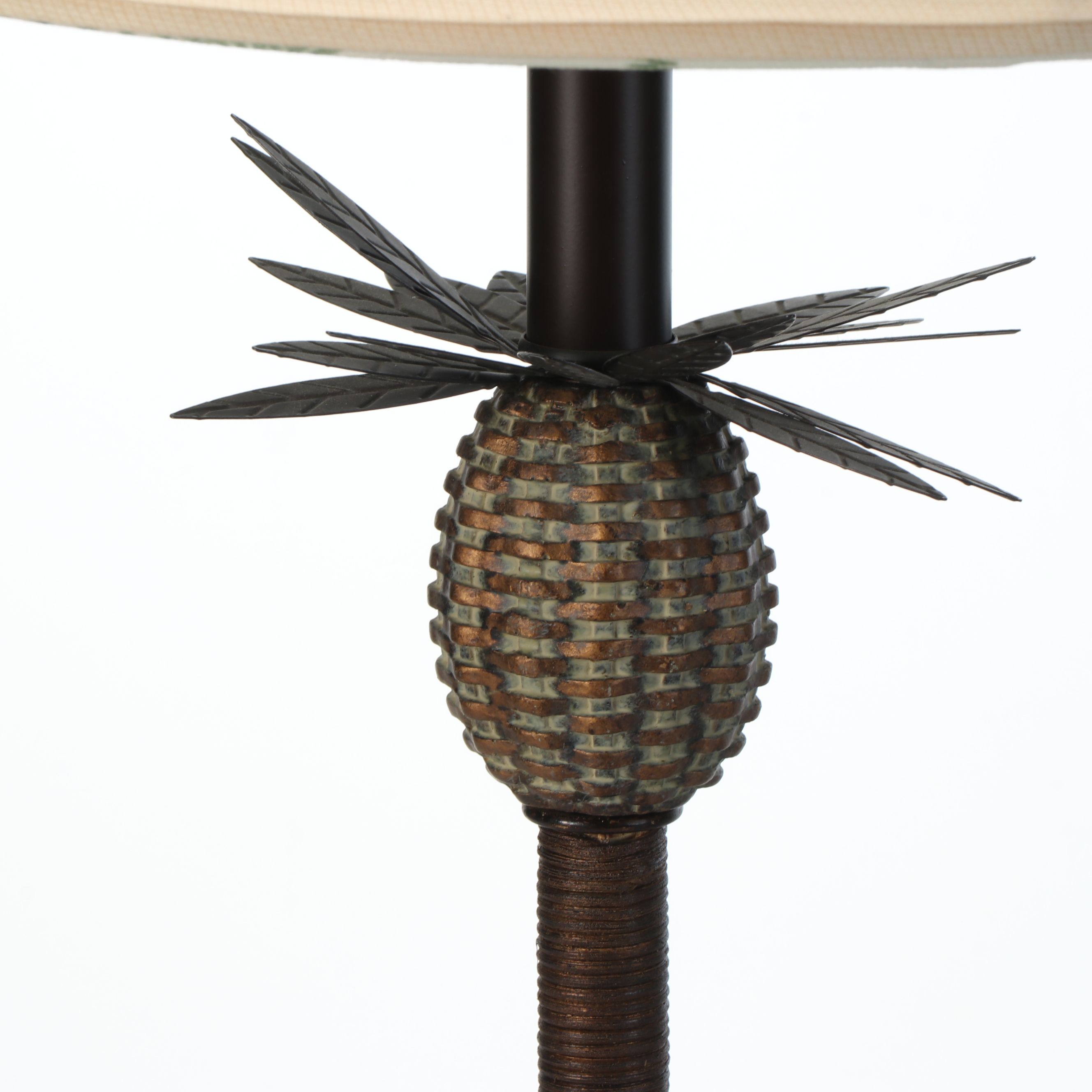 Antiqued Pineapple Accented Console Lamps with Tropical Bell Shades, 2002