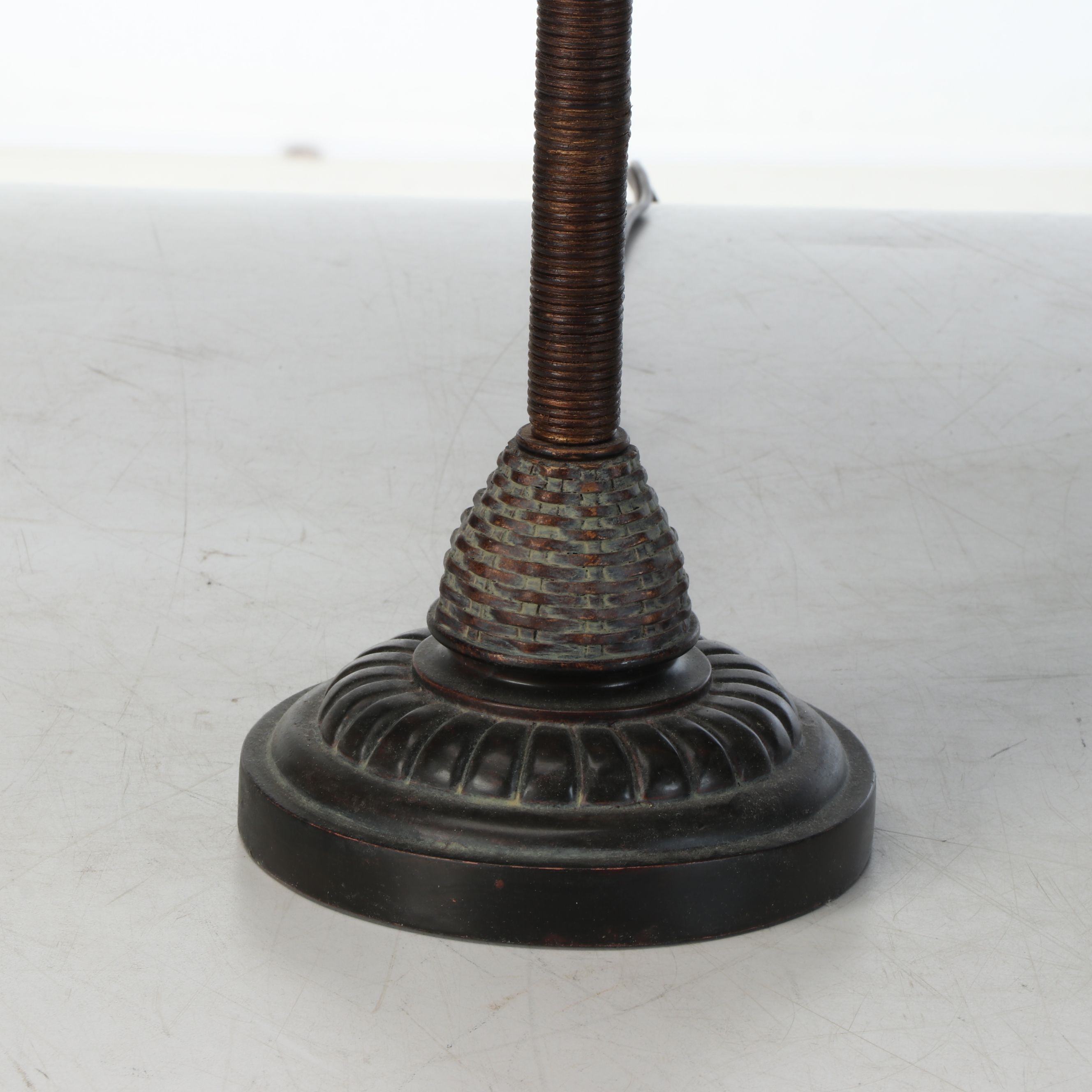 Antiqued Pineapple Accented Console Lamps with Tropical Bell Shades, 2002