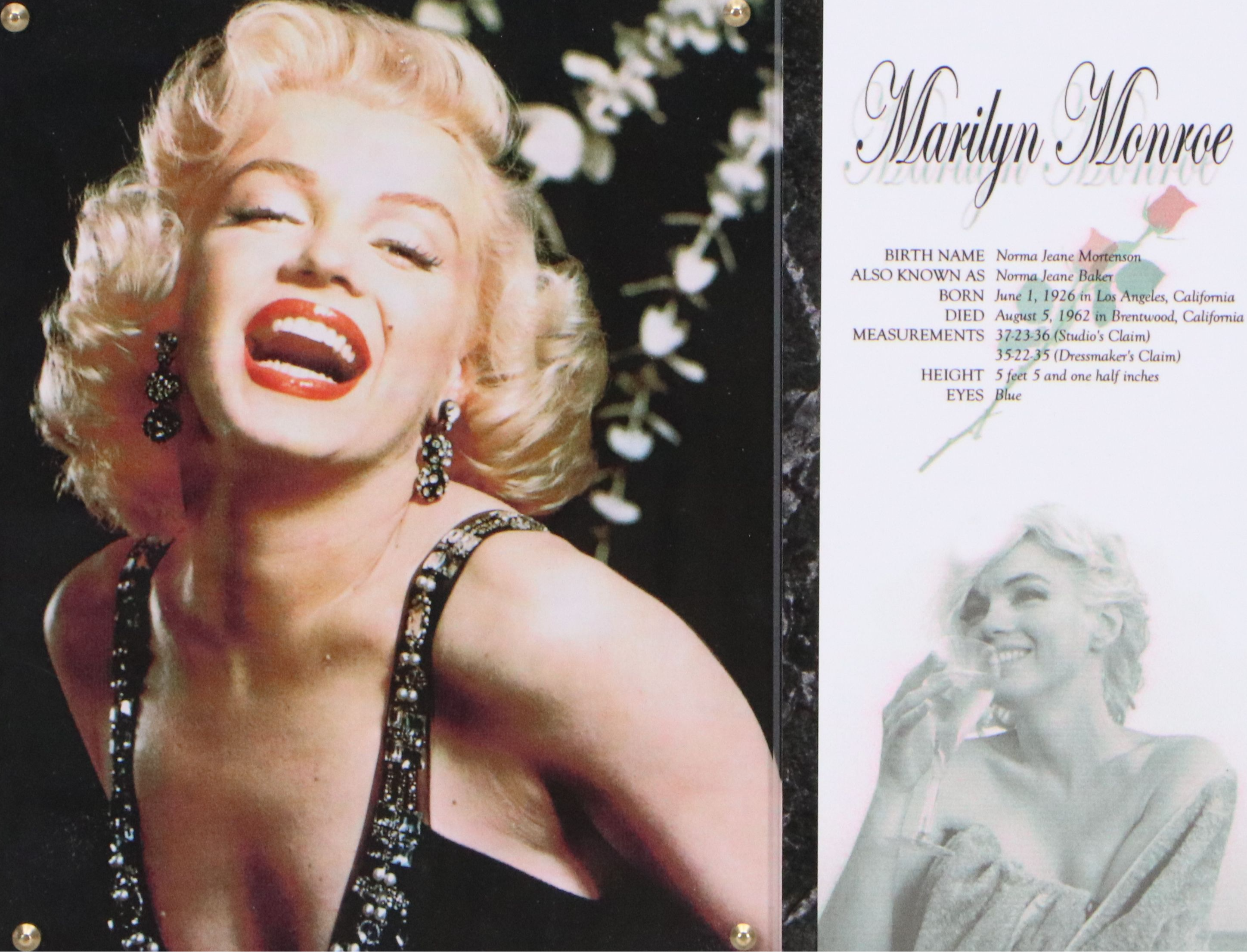 Collectible Photo Plaque of Marilyn Monroe, Late 20th Century