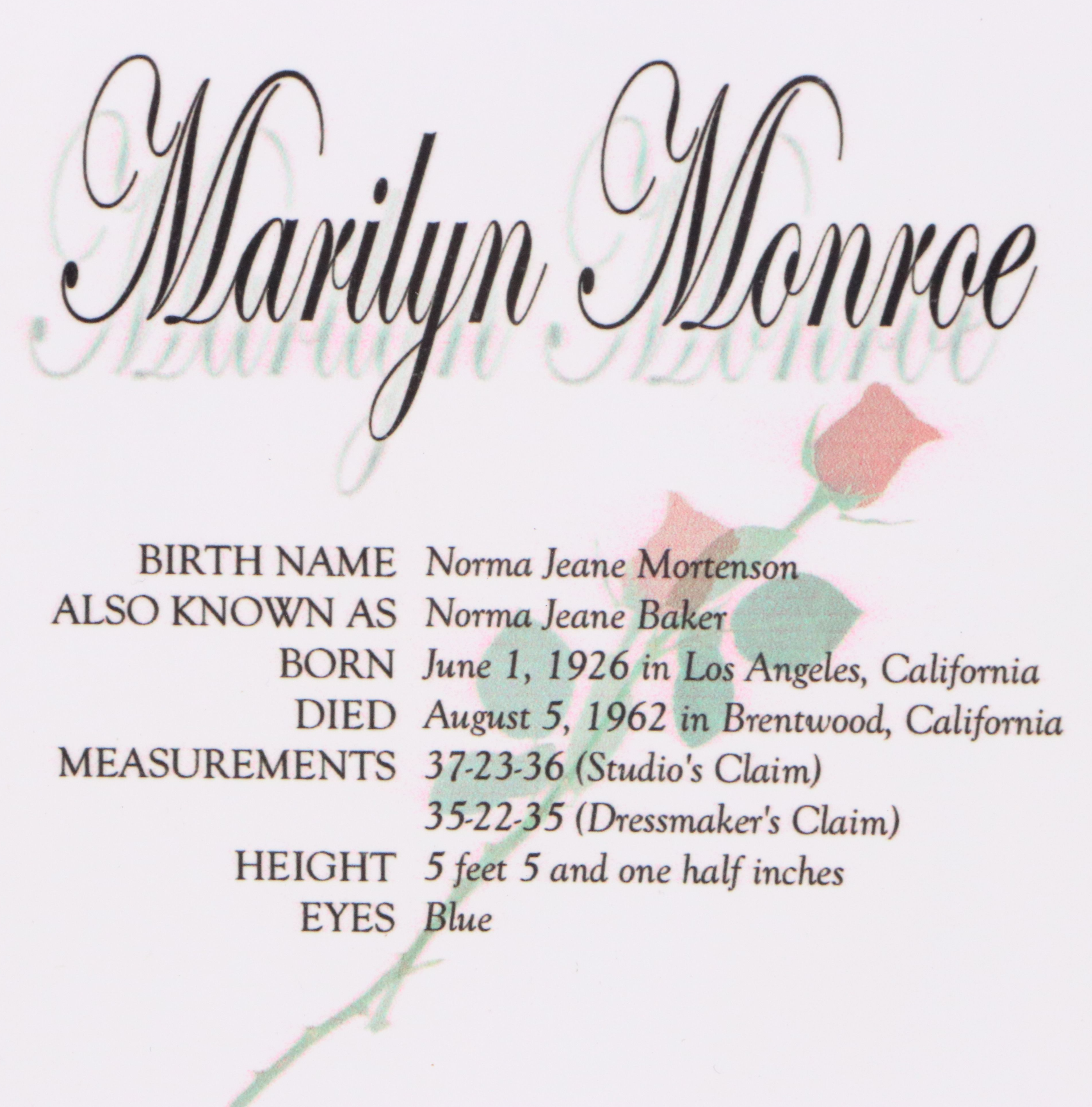 Collectible Photo Plaque of Marilyn Monroe, Late 20th Century