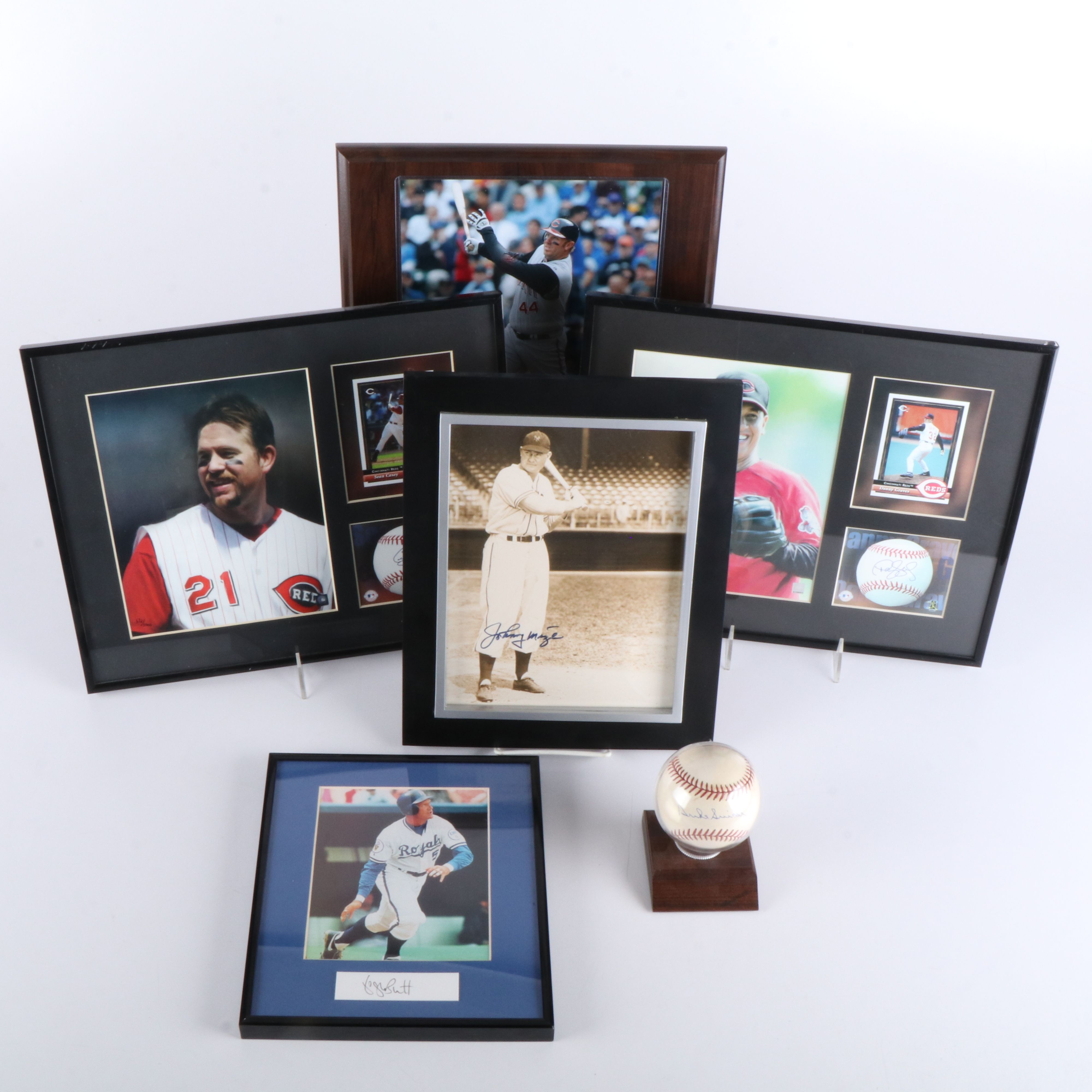 Three MLB HOF Signatures and Cincinnati Reds Framed Items