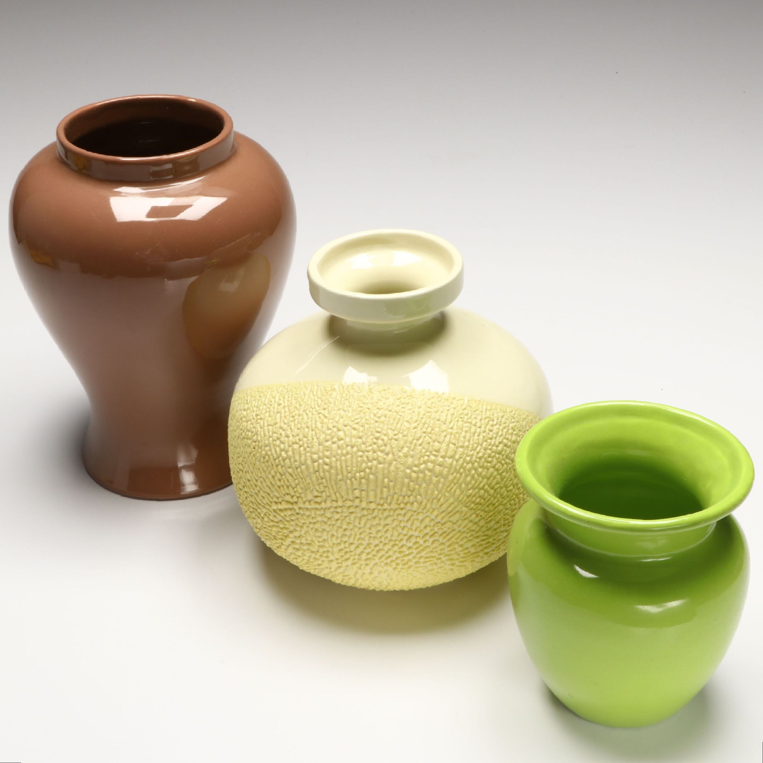 Haeger Pottery Mid Century Modern Pebbled Vase with Muted Plum and Green Vases