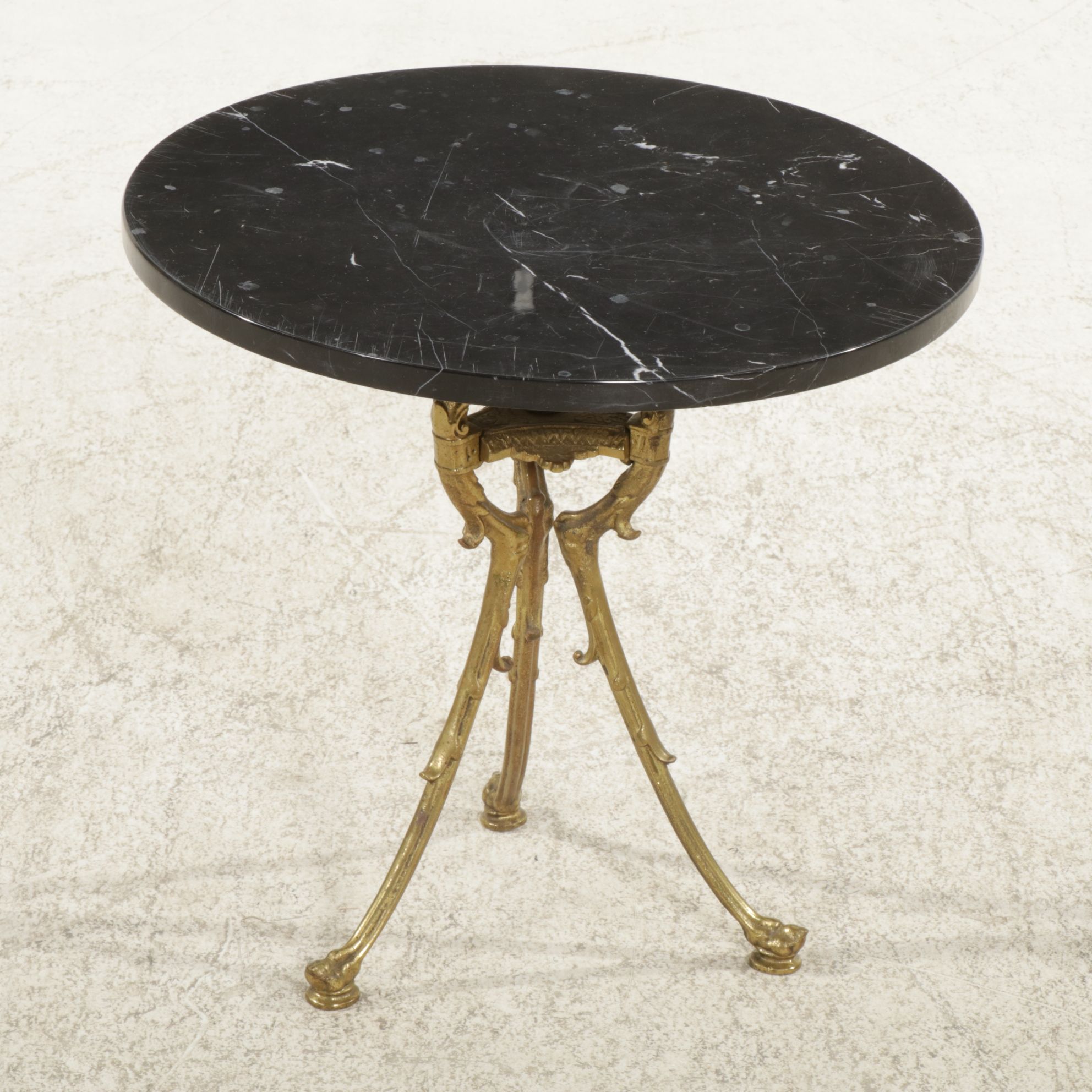 Neoclassical Style Marble Top Metal Accent Table