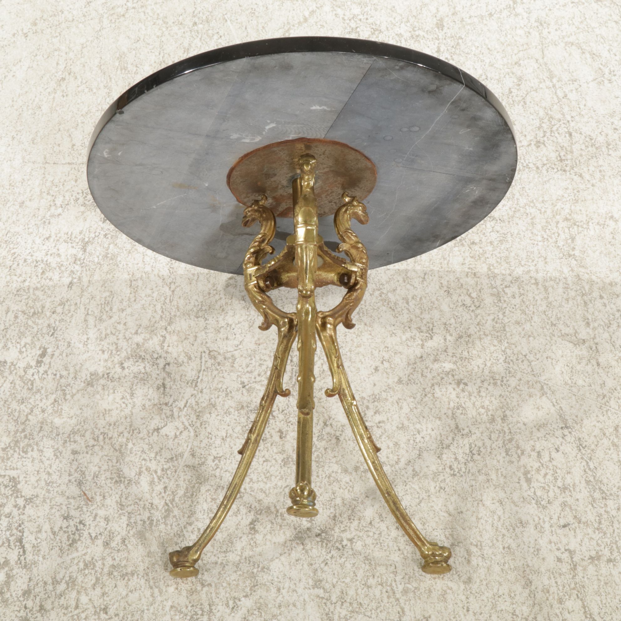 Neoclassical Style Marble Top Metal Accent Table