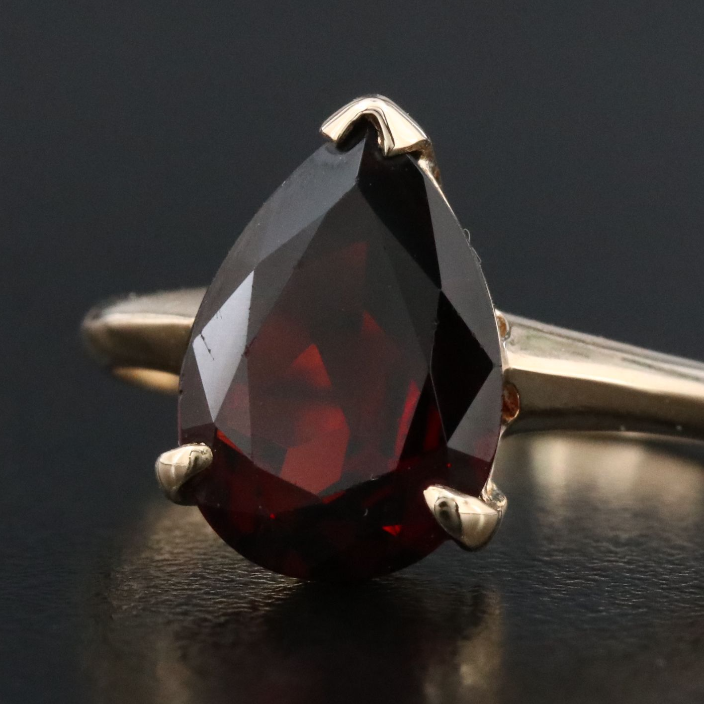 14K Garnet Teardrop Ring