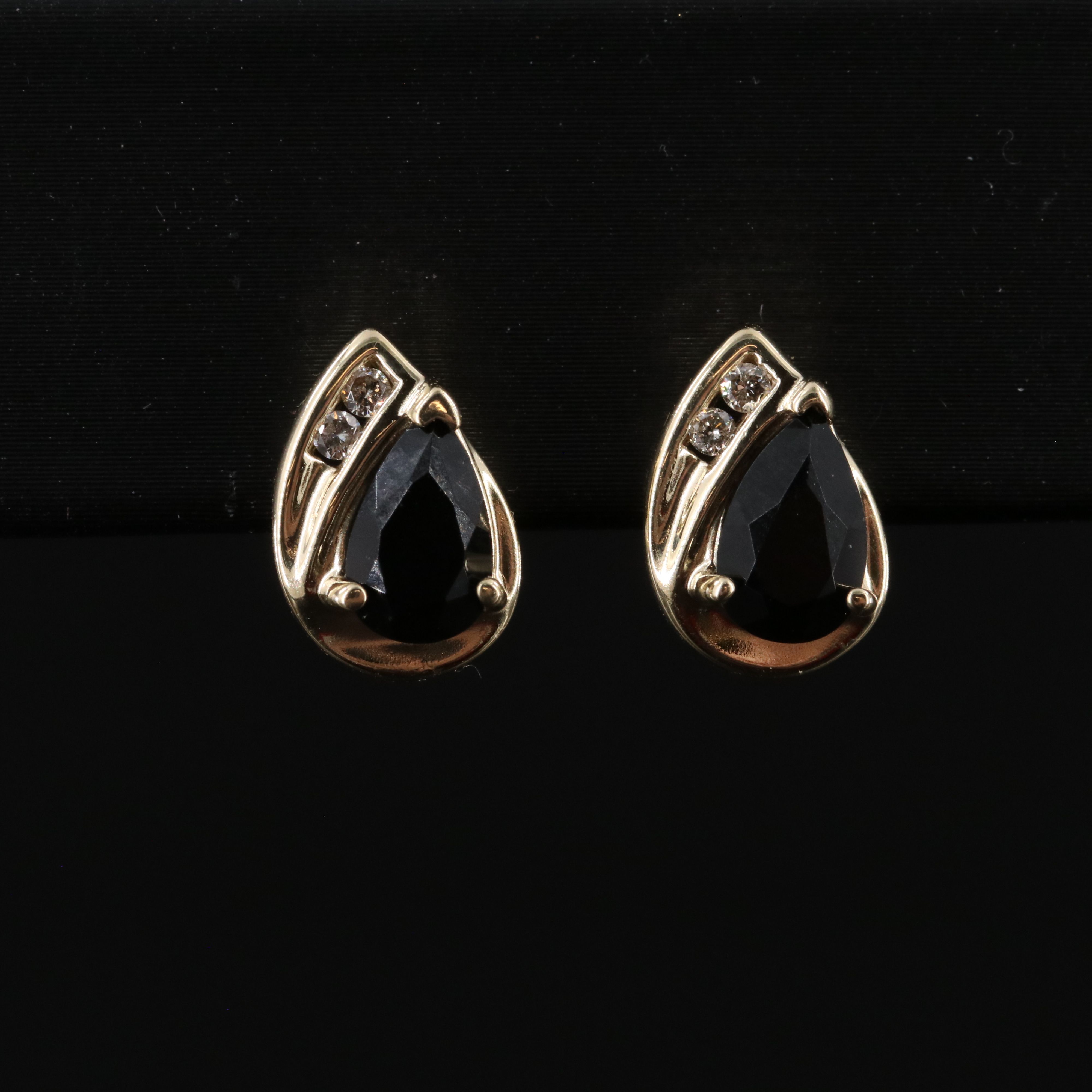 10K Black Onyx and Diamond Earrings