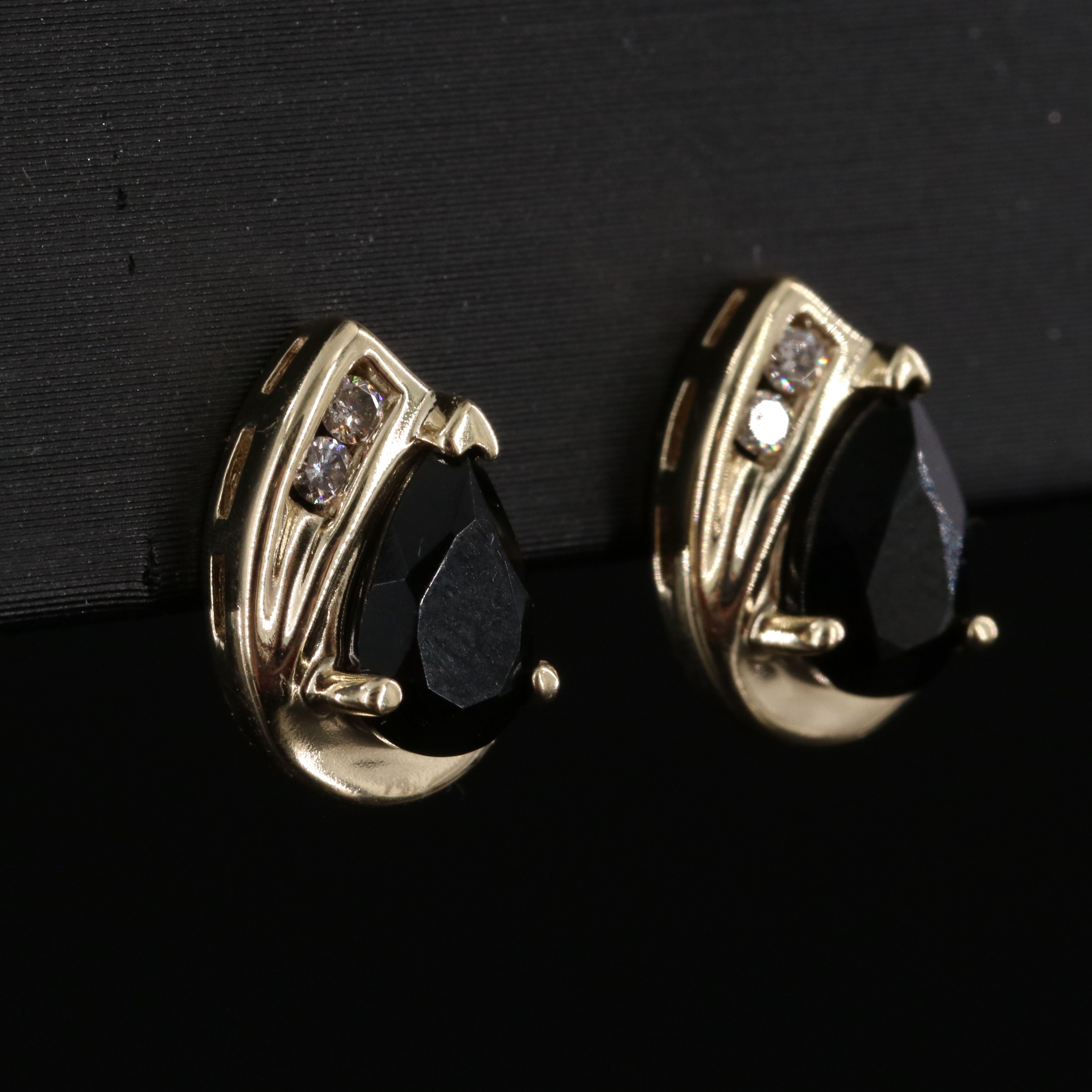 10K Black Onyx and Diamond Earrings