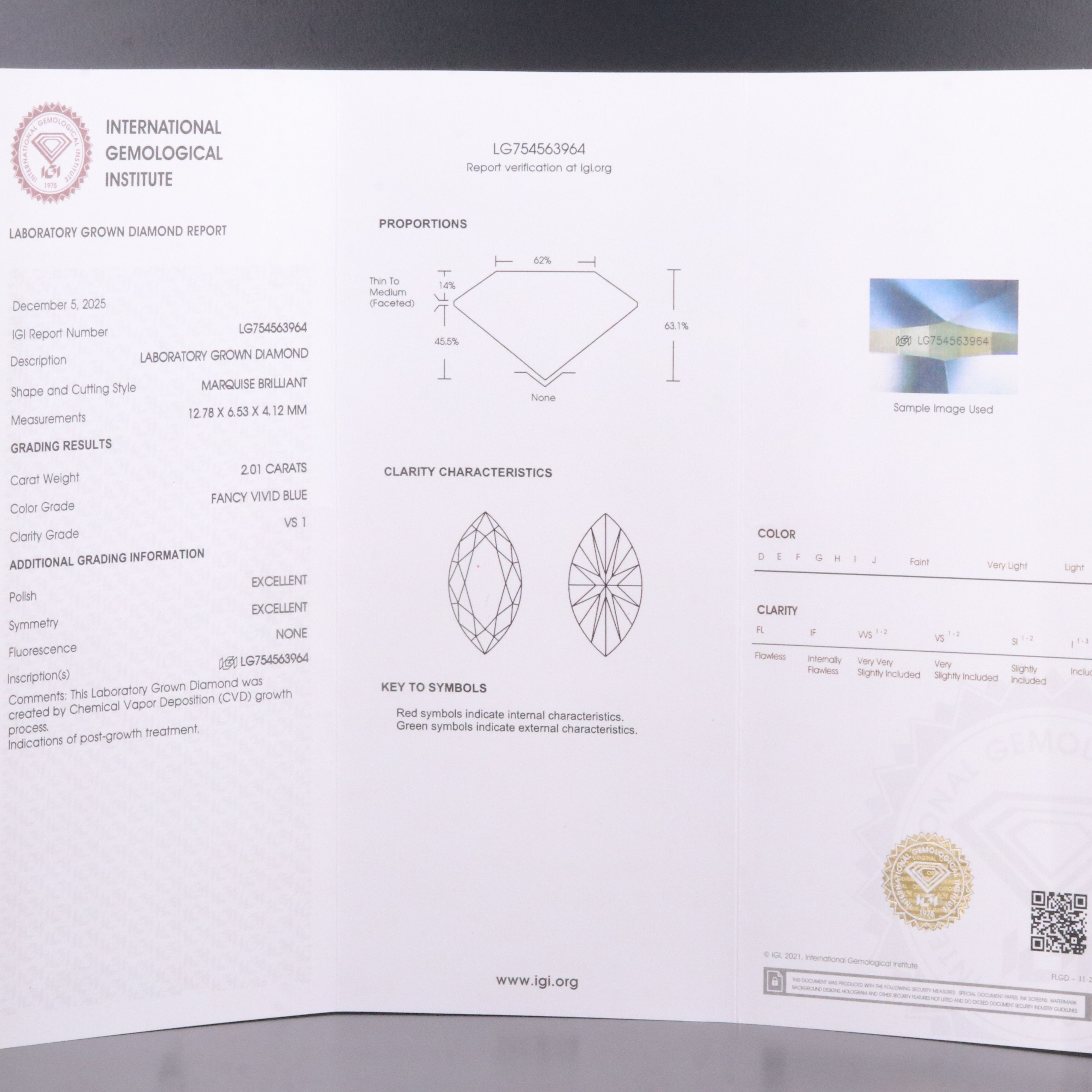 Loose 2.01 CT Lab Grown Fancy Vivid Blue Diamond with IGI Report