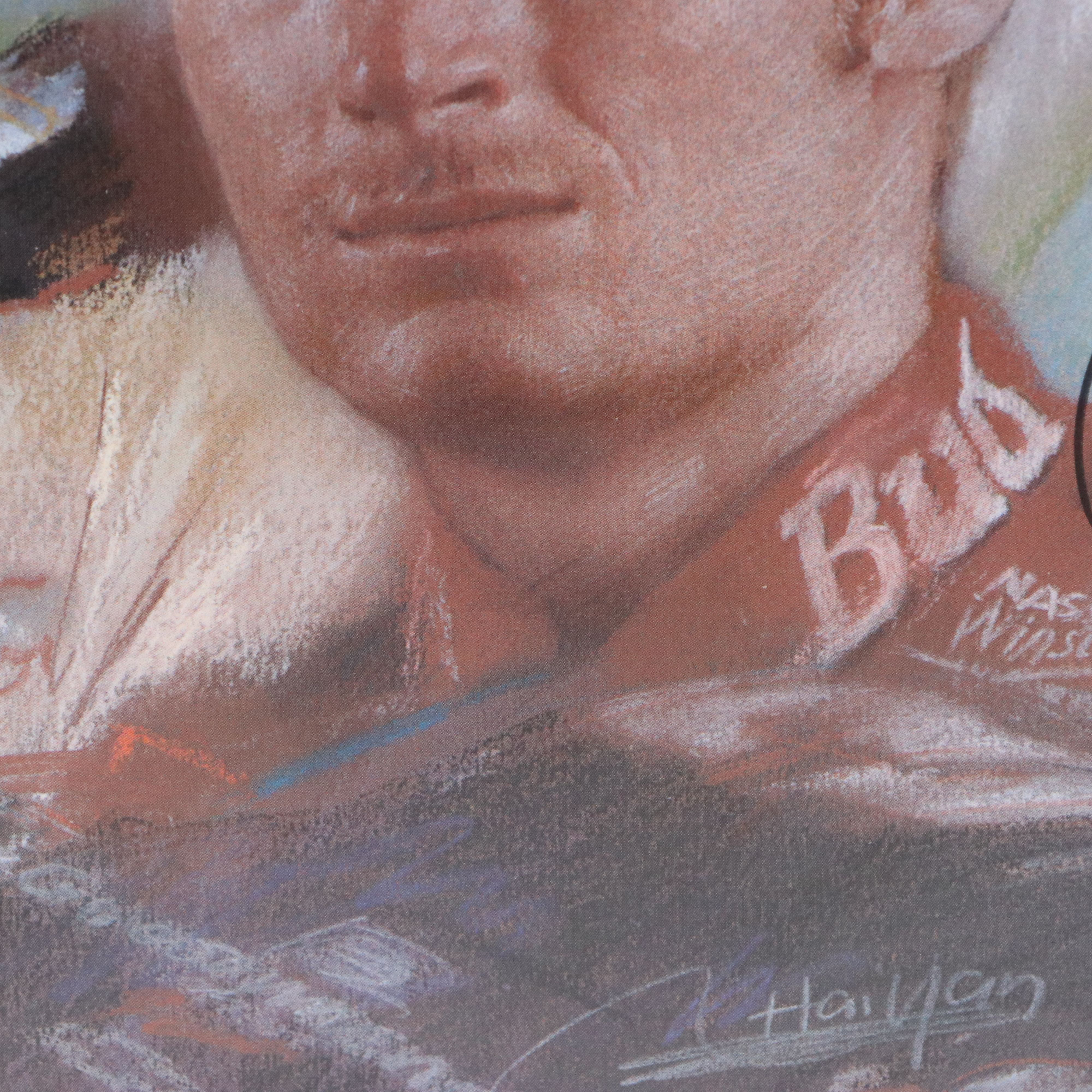 Signed Offset Lithograph of Dale Earnhardt Jr. and Sr., Late 20th Century