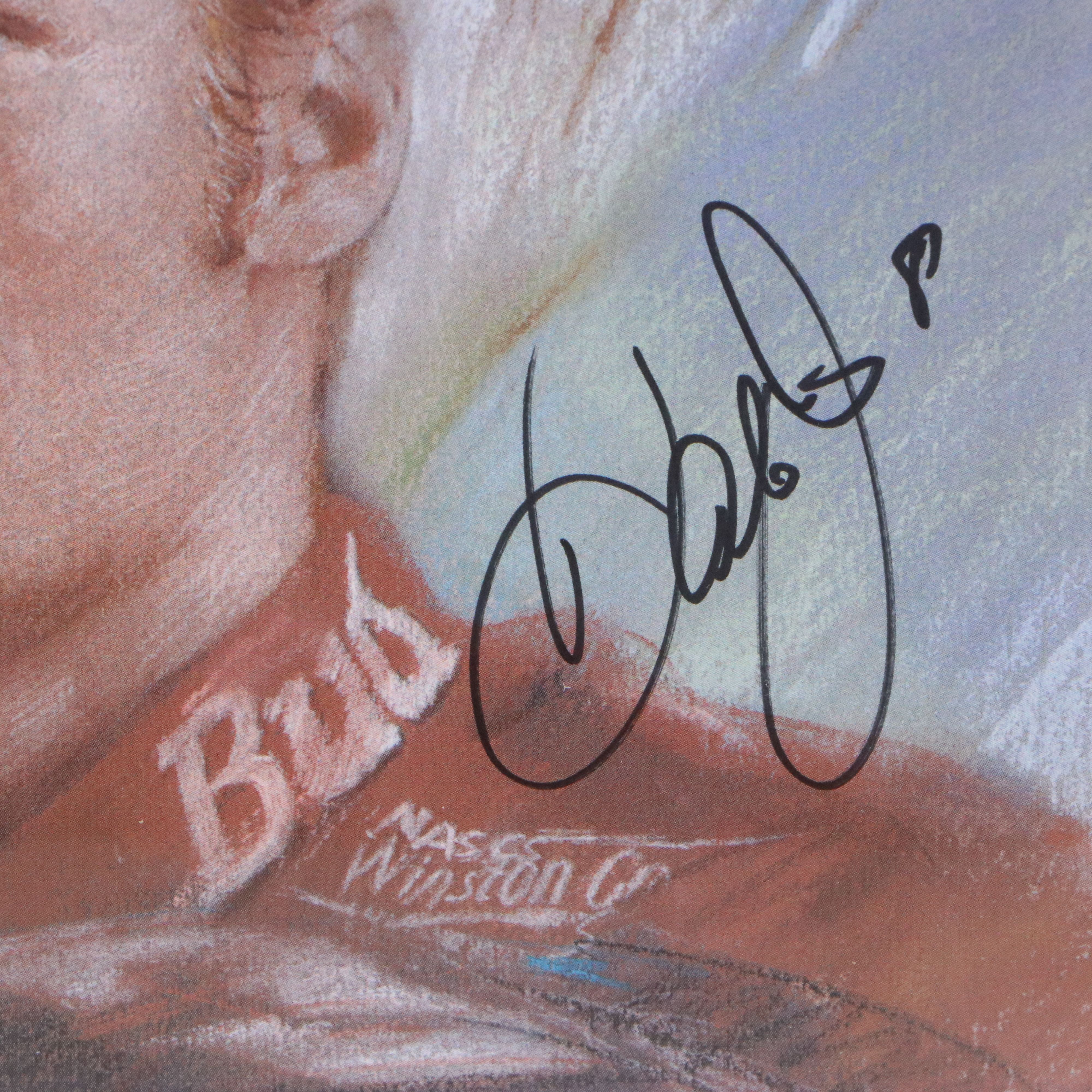 Signed Offset Lithograph of Dale Earnhardt Jr. and Sr., Late 20th Century