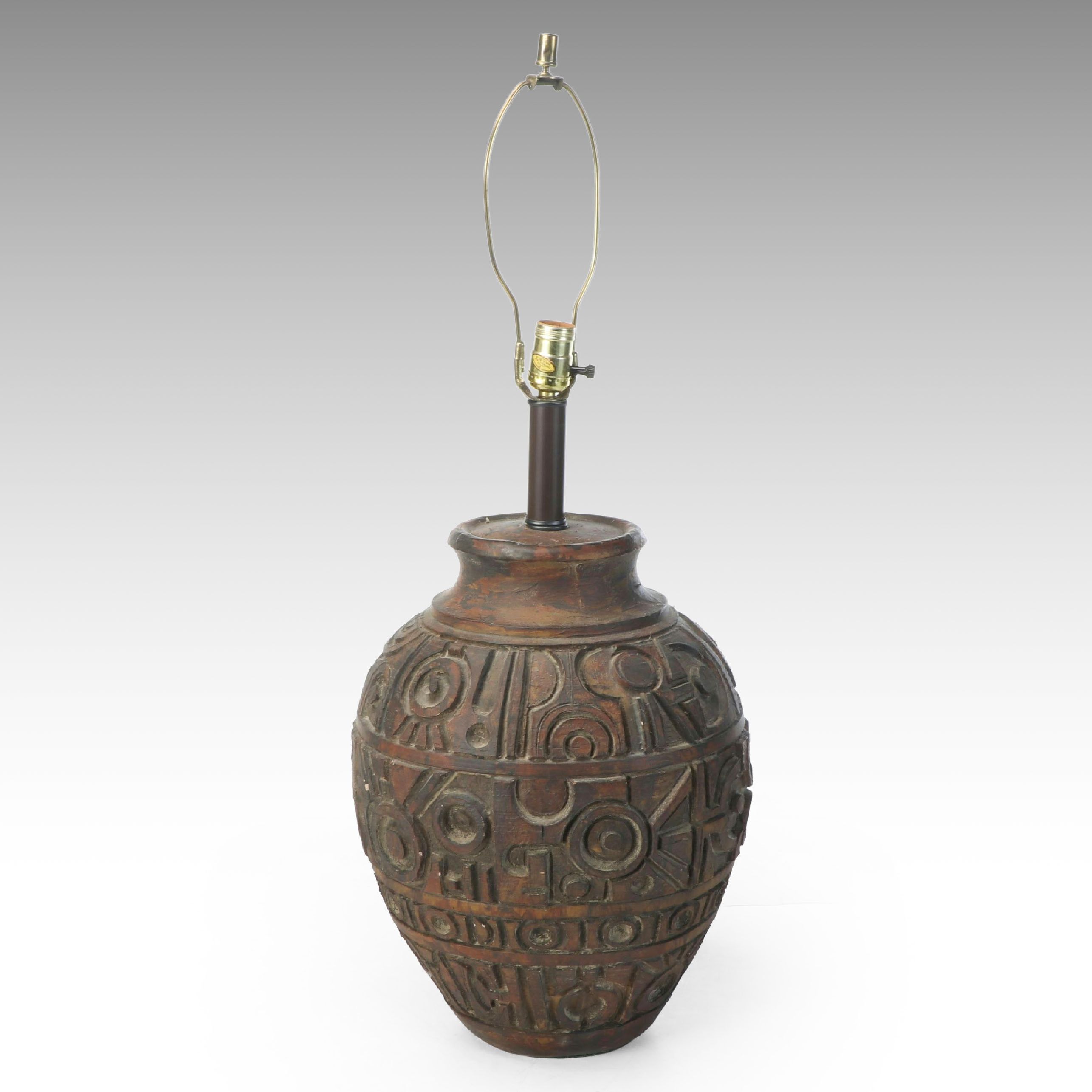 Mesoamerican Inspired Jar-Shaped Table Lamp, Mid to Late 20th C.
