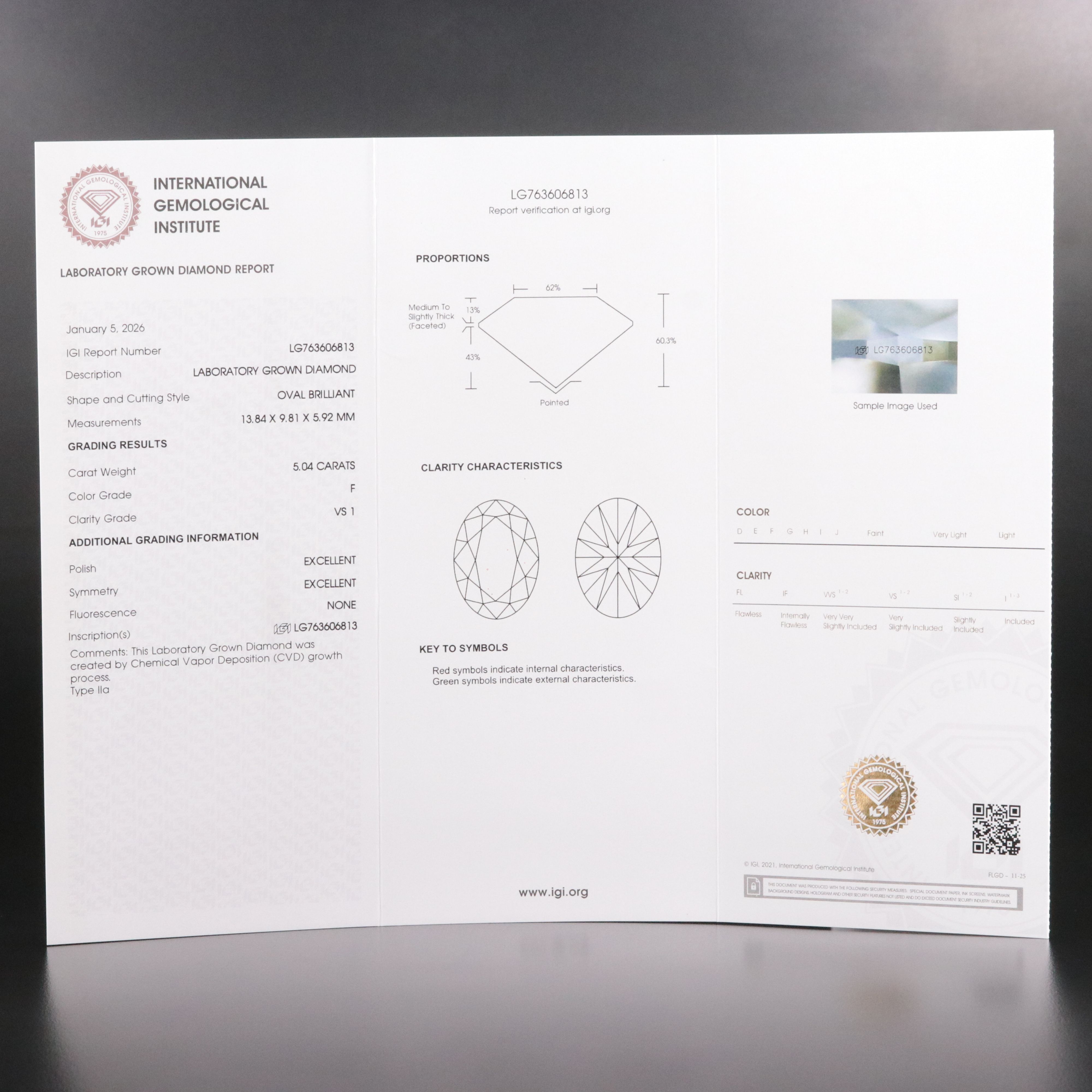 18K 5.04 CT Lab Grown Diamond Solitaire Ring with IGI Report