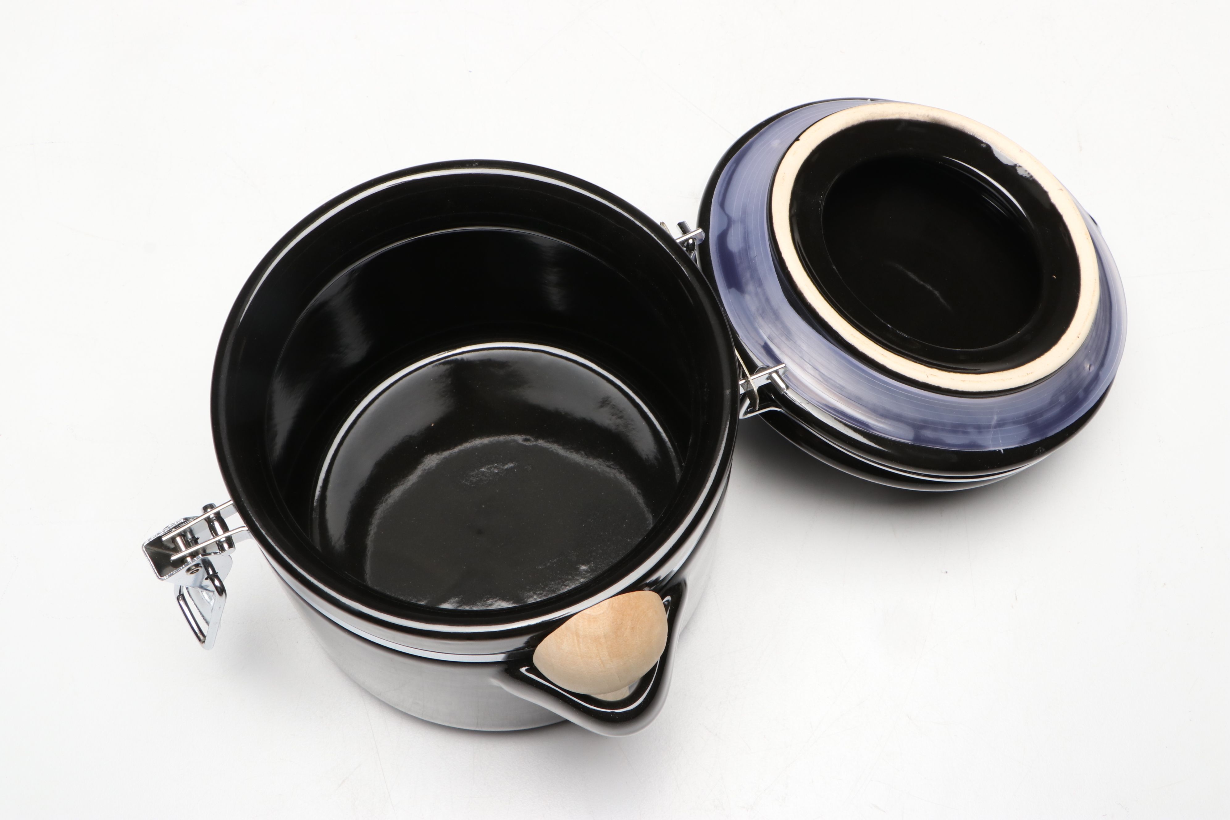 Belagio Pottery Ceramic Stacking Mixing Bowls and Canister Set with Wood Spoons