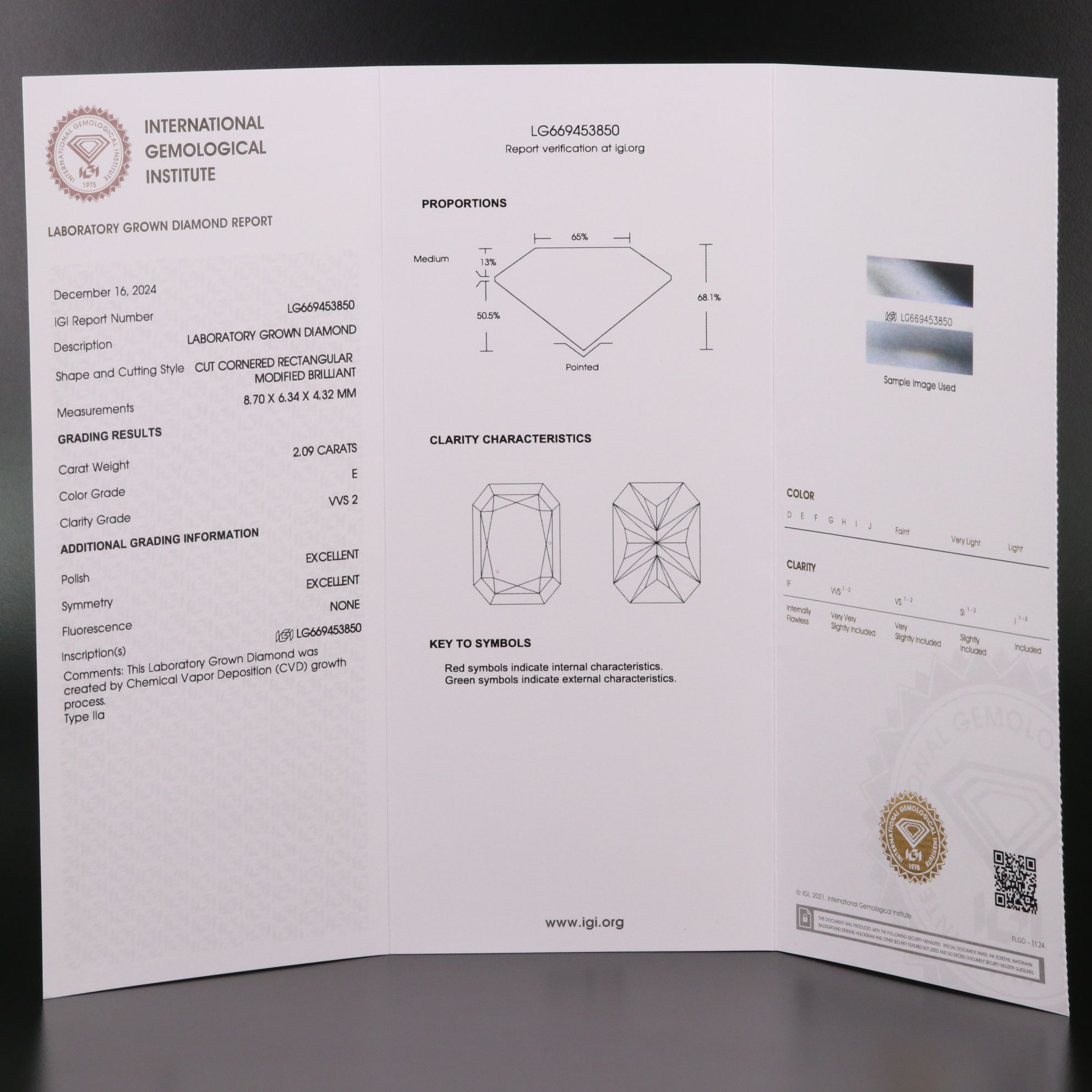 Loose 2.09 CT Lab Grown Diamond with IGI Report