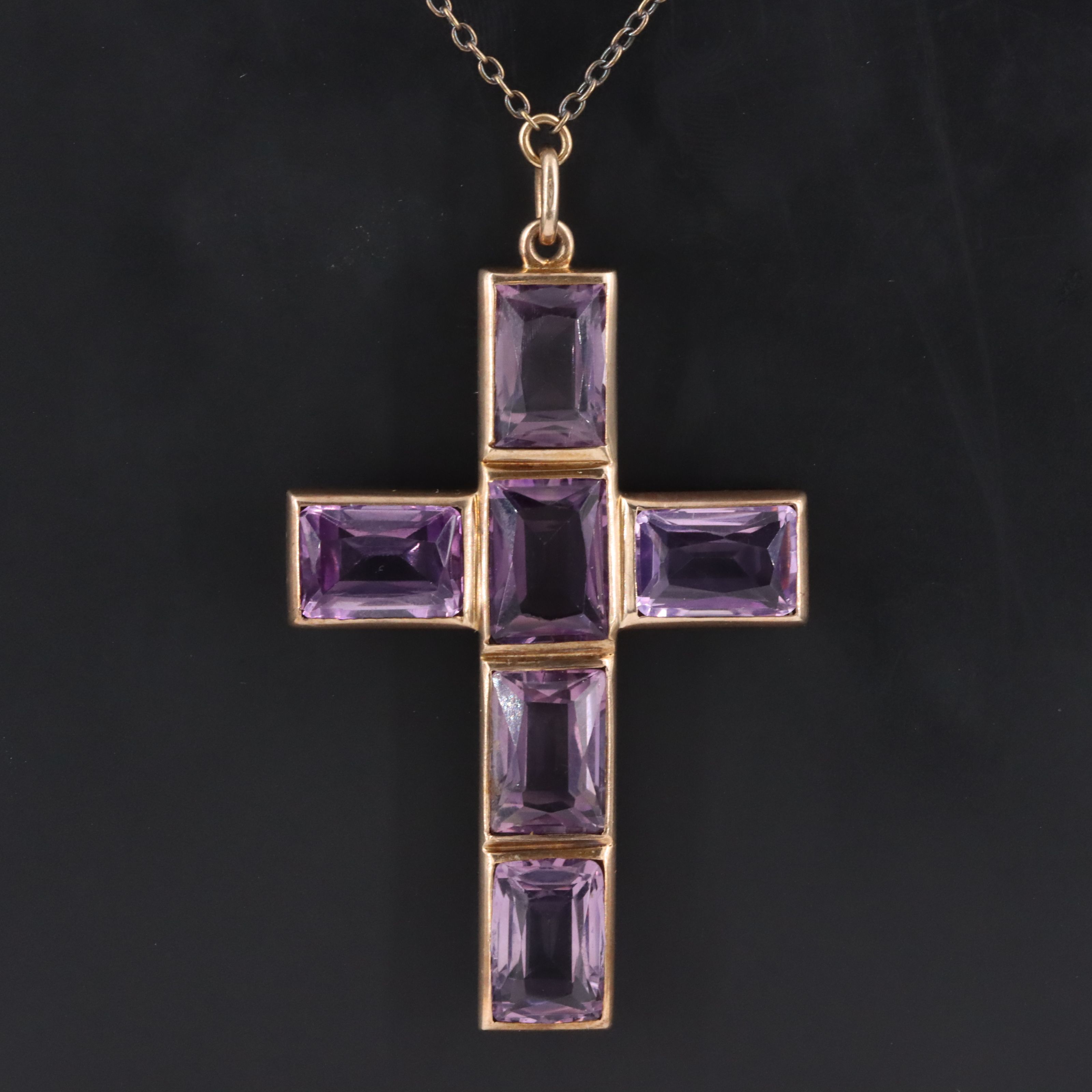 Antique 10K and 14K Amethyst Cross Necklace