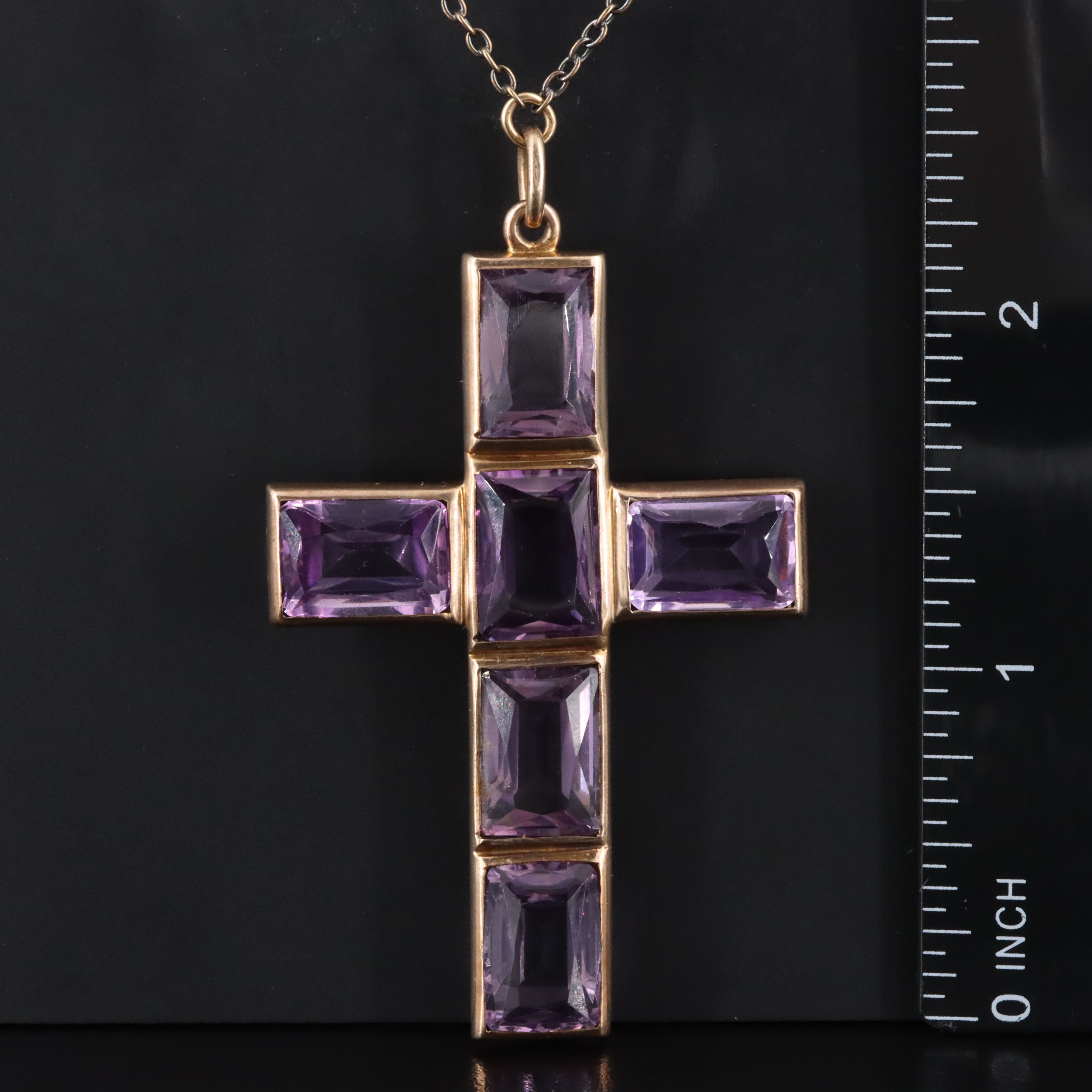 Antique 10K and 14K Amethyst Cross Necklace