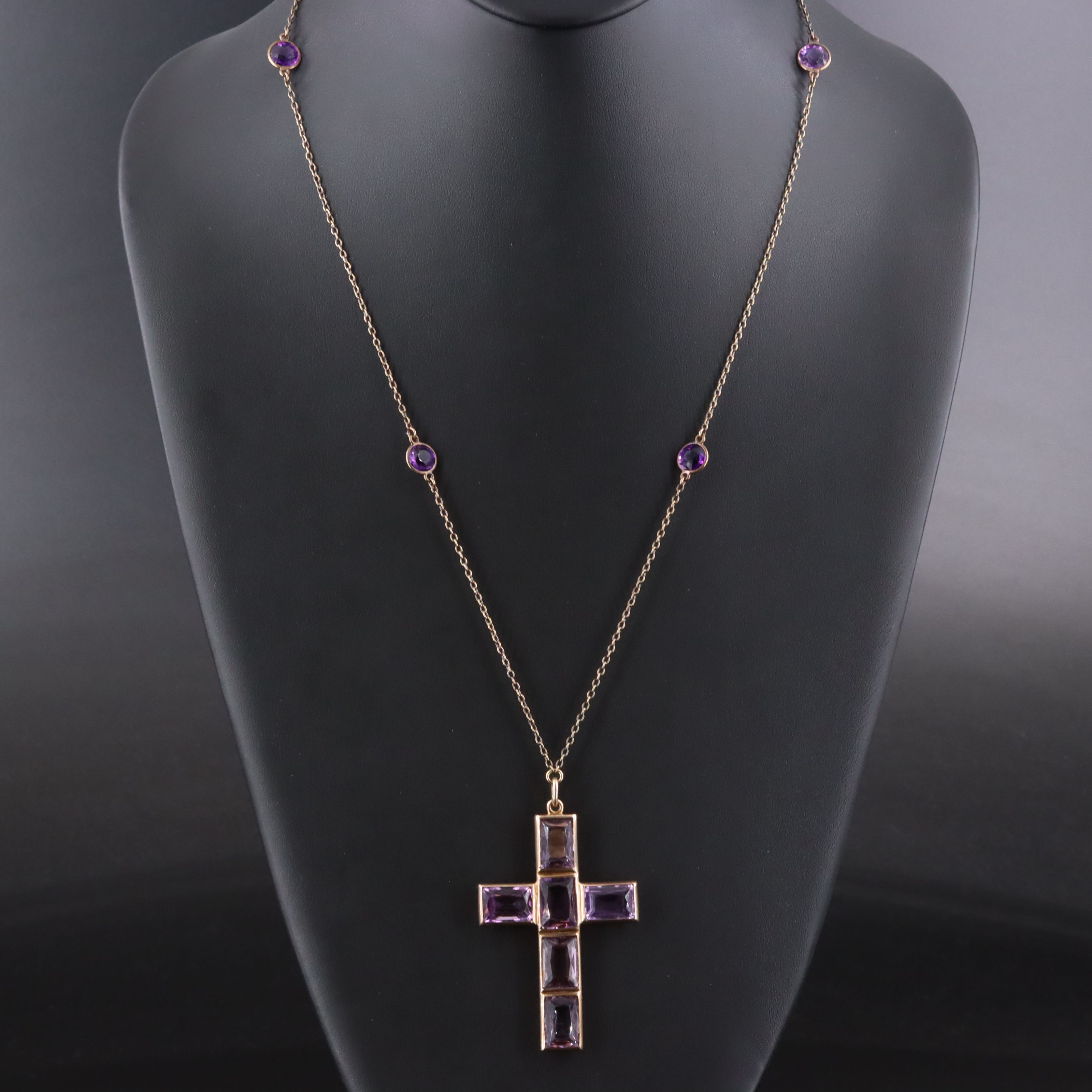Antique 10K and 14K Amethyst Cross Necklace
