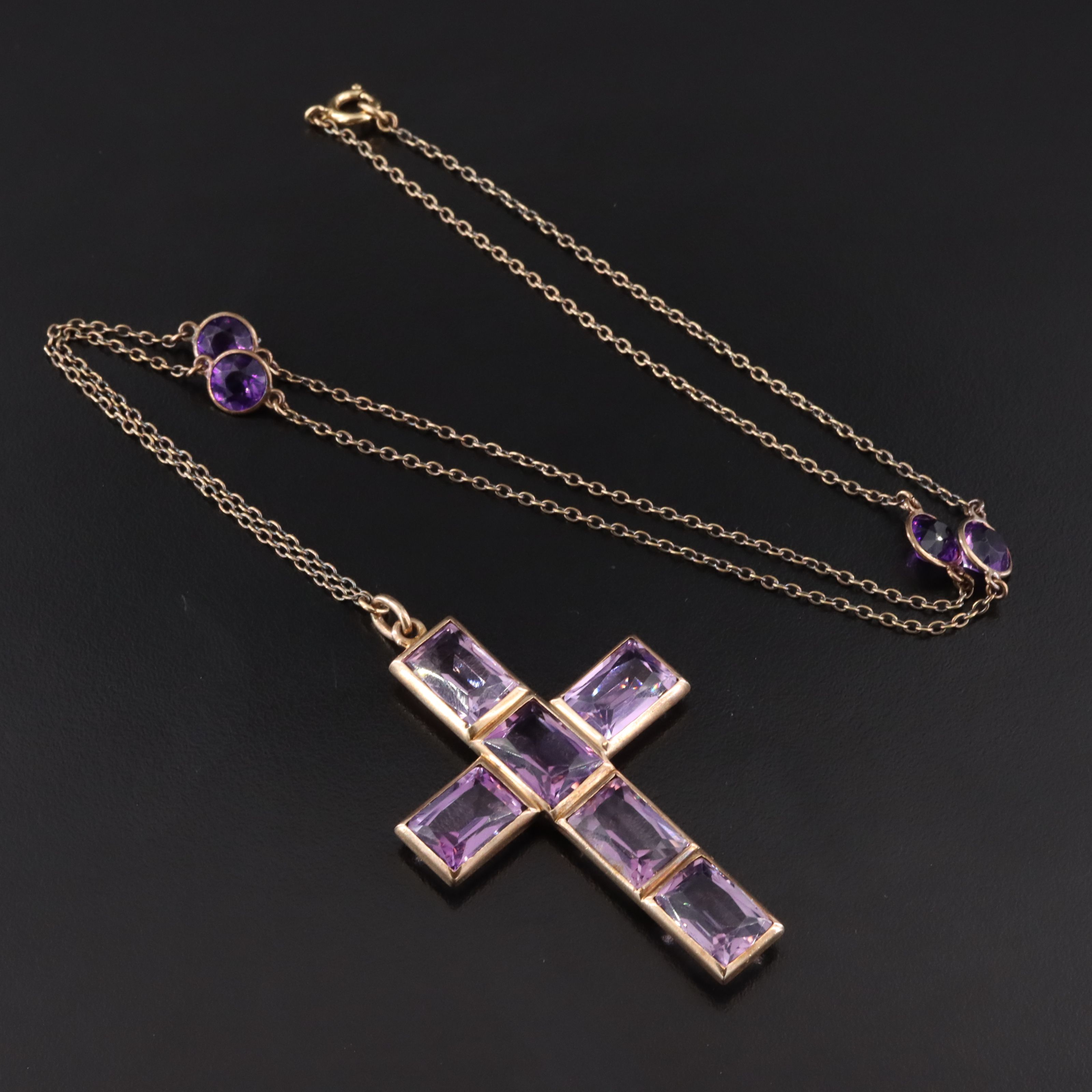 Antique 10K and 14K Amethyst Cross Necklace