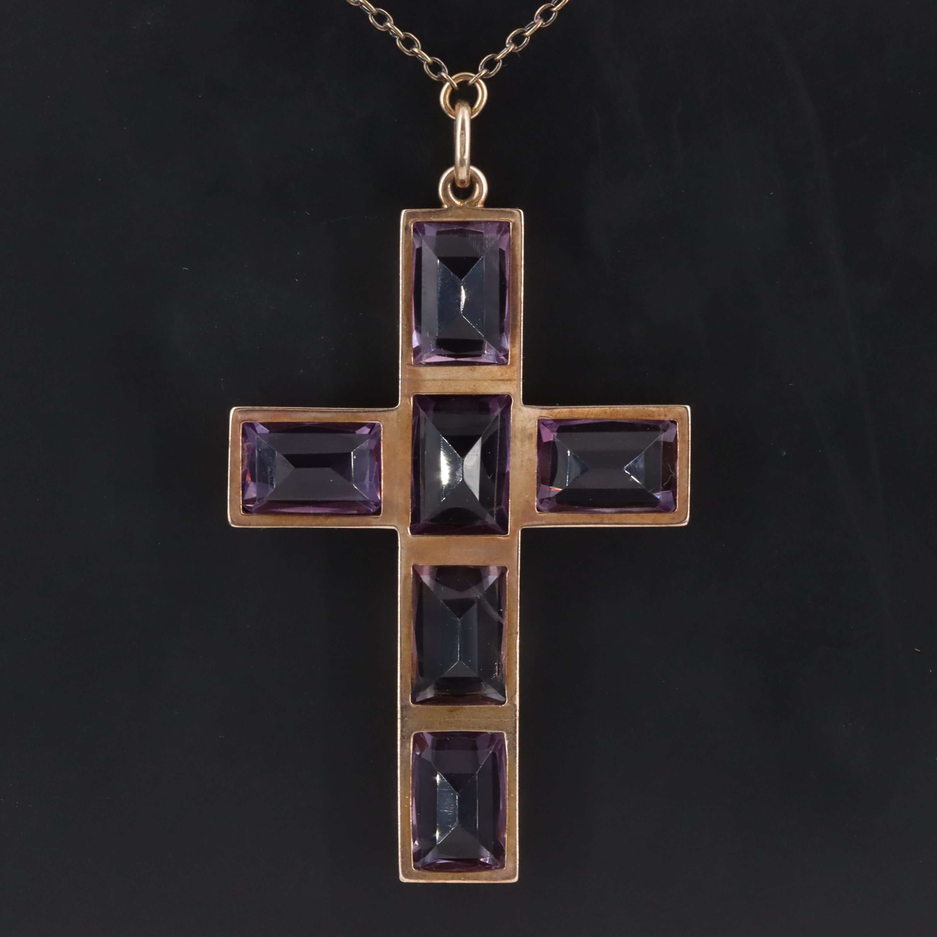Antique 10K and 14K Amethyst Cross Necklace