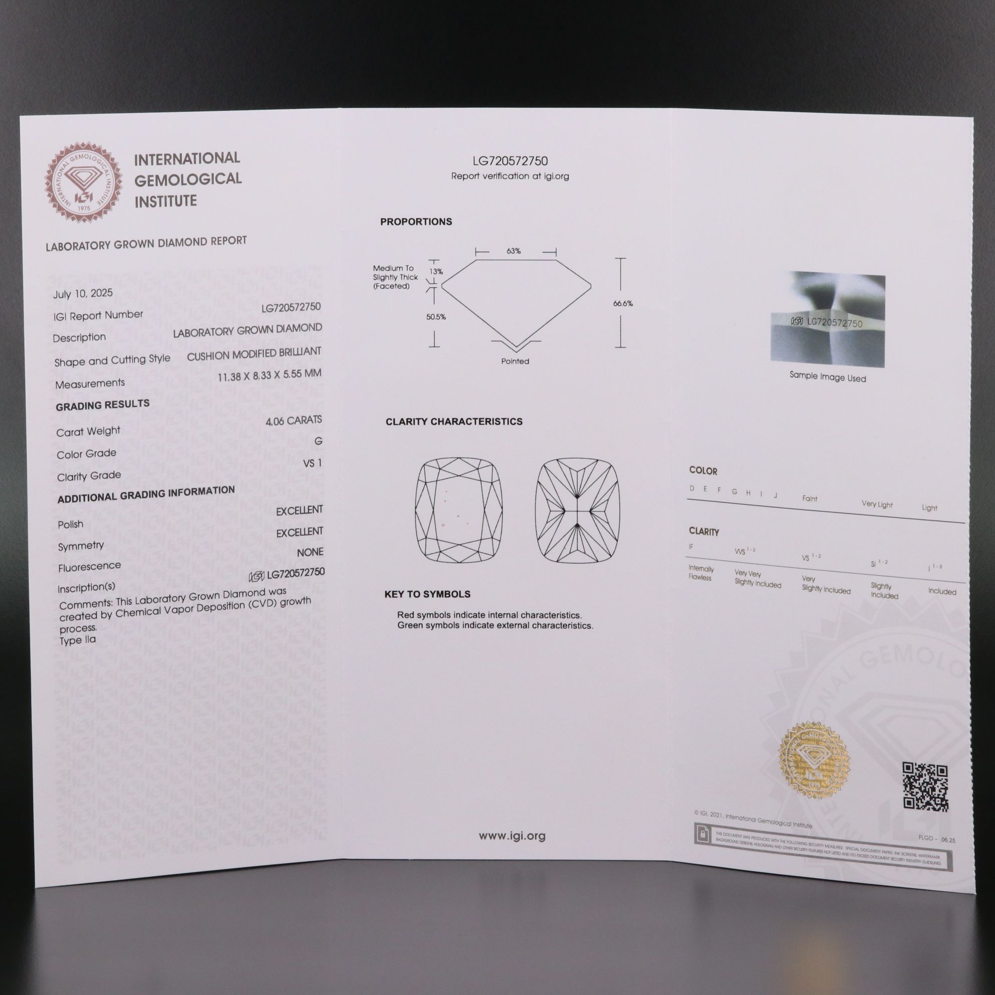 Loose 4.06 CT Lab Grown Diamond with IGI Report