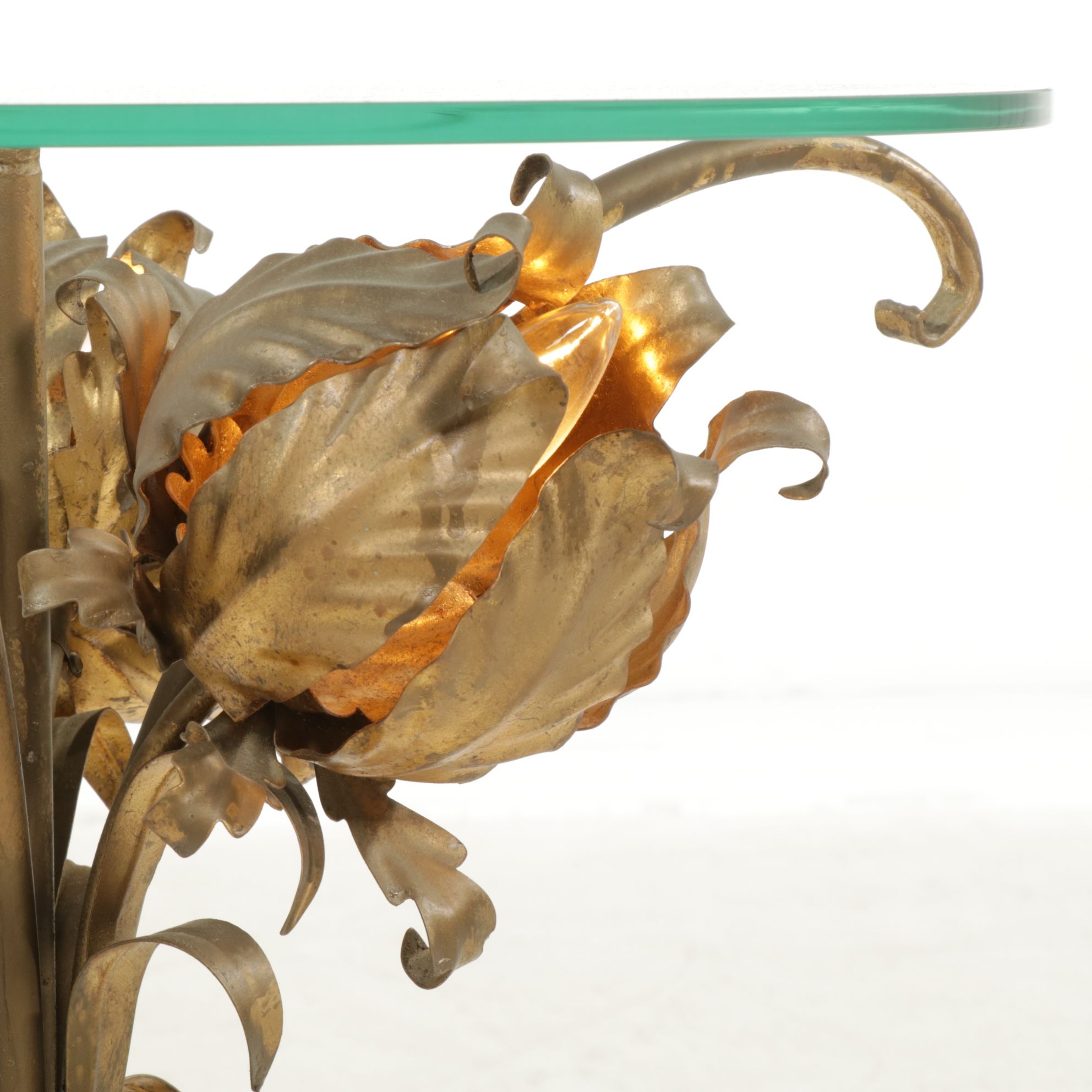 Hollywood Regency Lighted Glass-Top Accent Table, Mid-20th Century