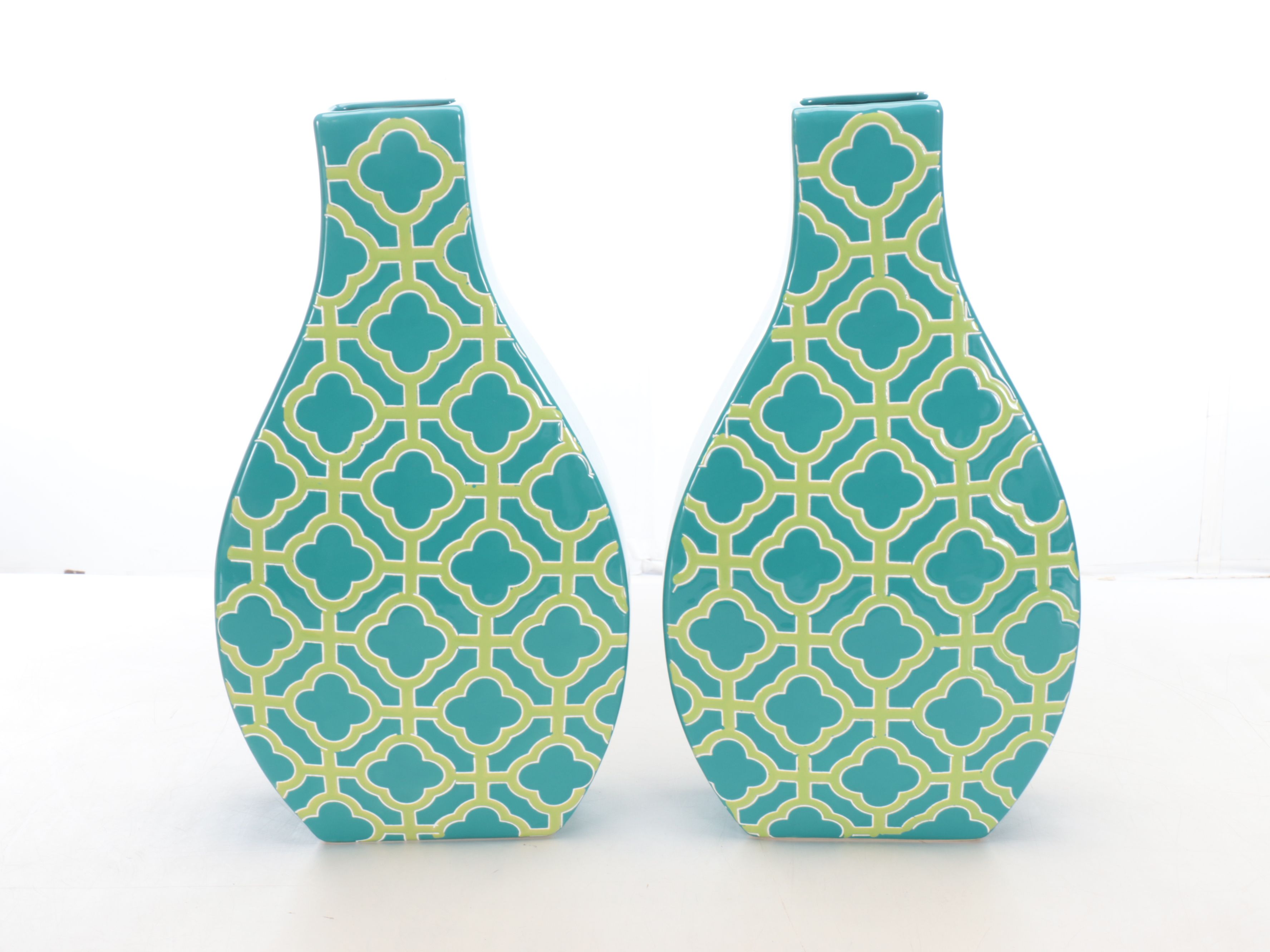 Aqua Ceramic and Glass Vases with Artificial Orchids and Other Décor