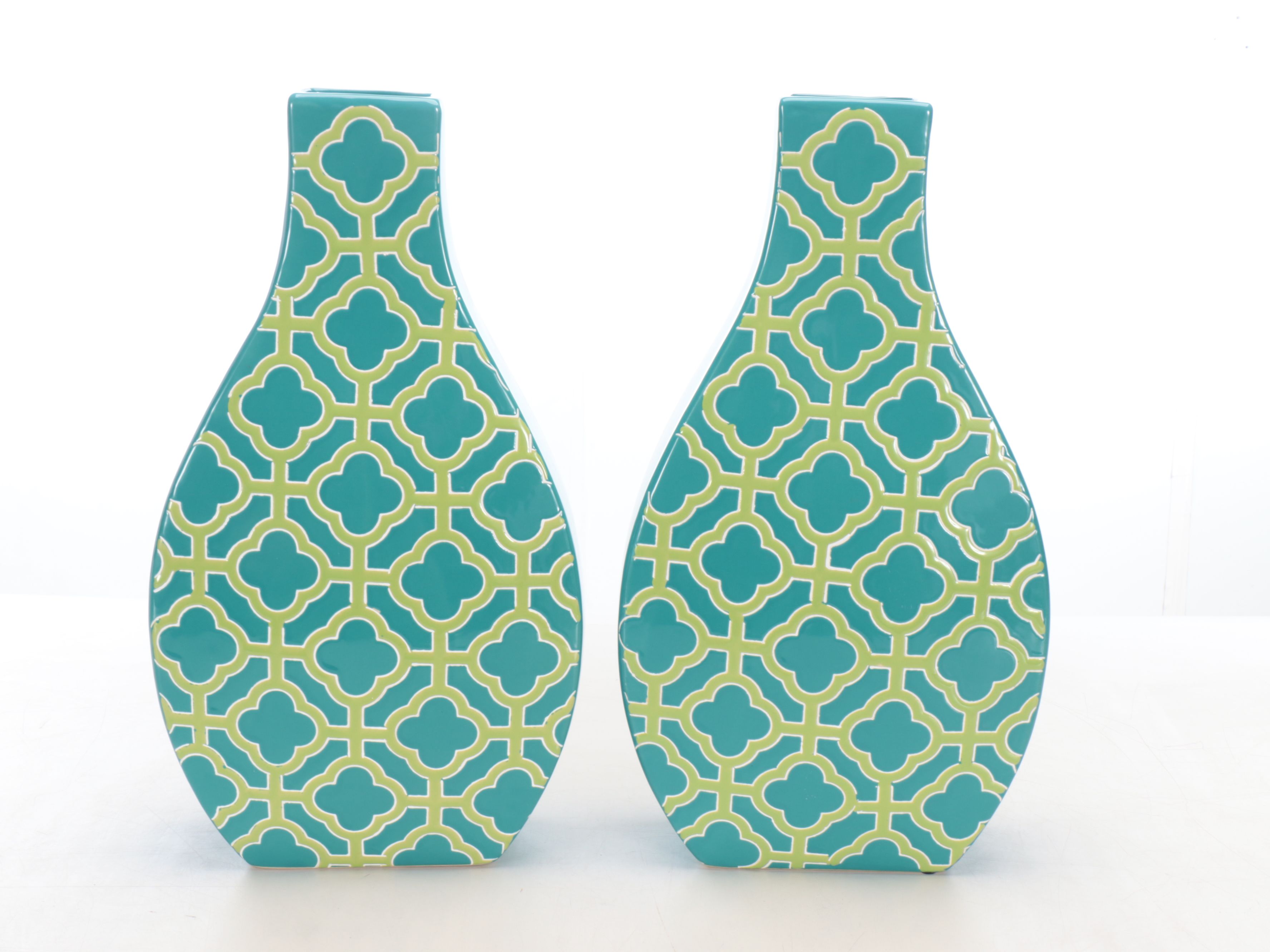 Aqua Ceramic and Glass Vases with Artificial Orchids and Other Décor