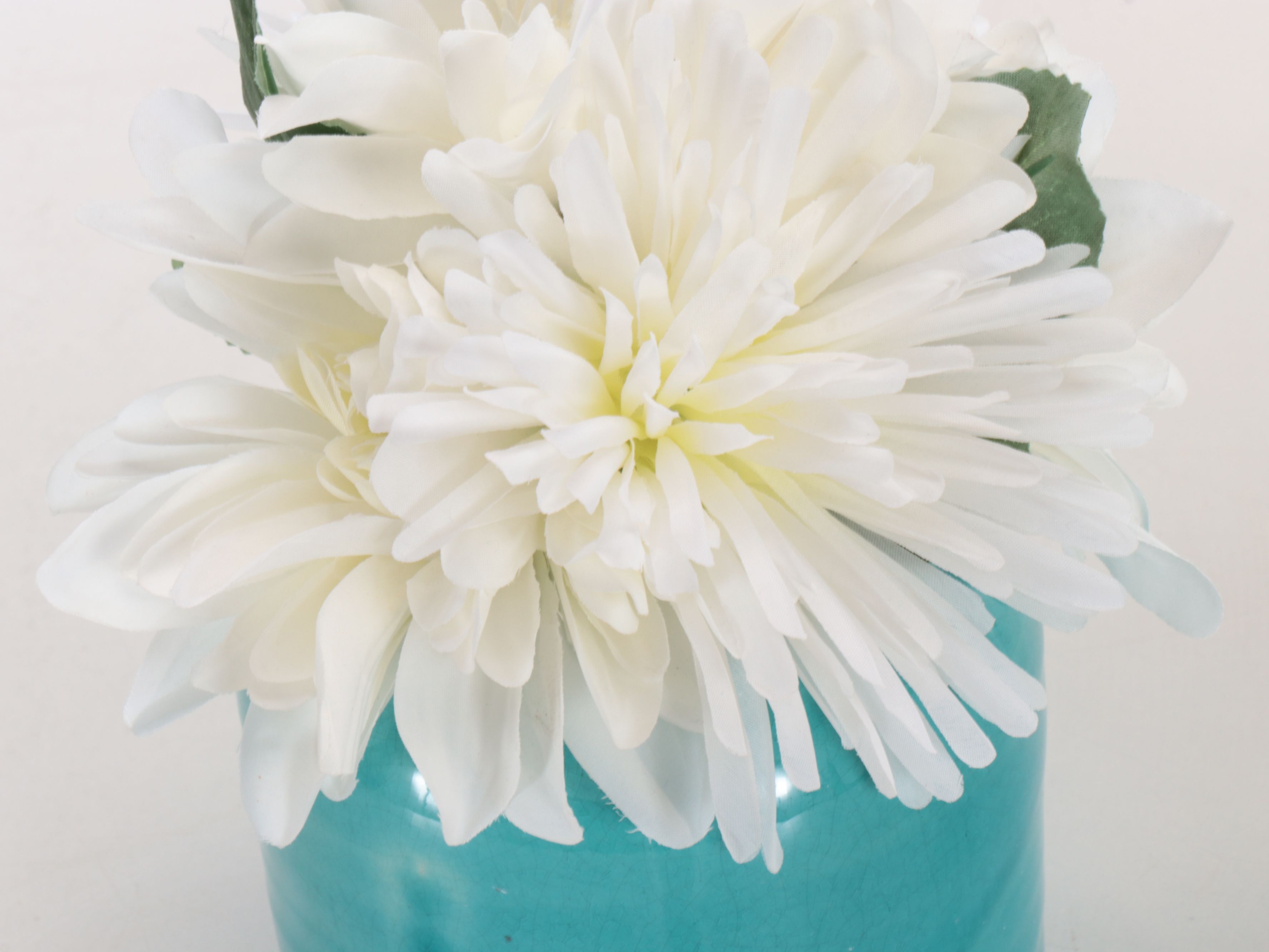 Aqua Ceramic and Glass Vases with Artificial Orchids and Other Décor