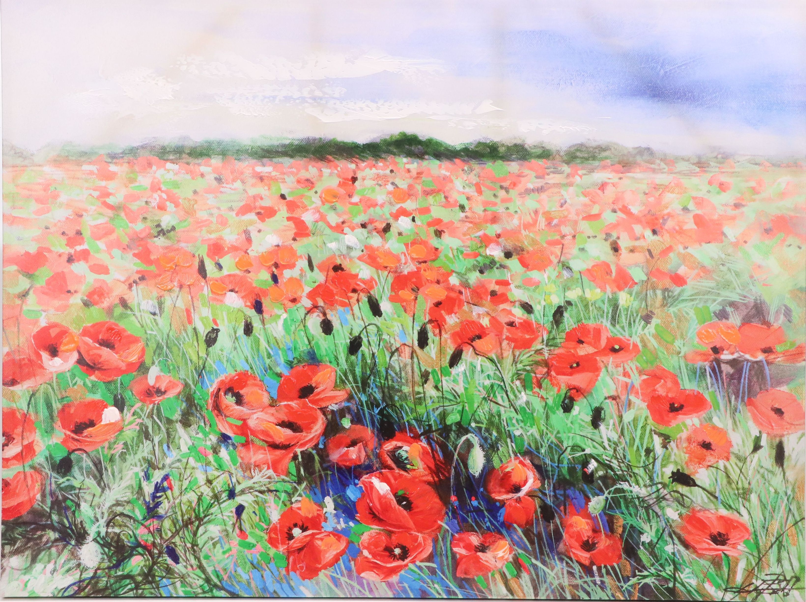 Embellished Gicleé on Canvas of Poppy Field, 21st Century