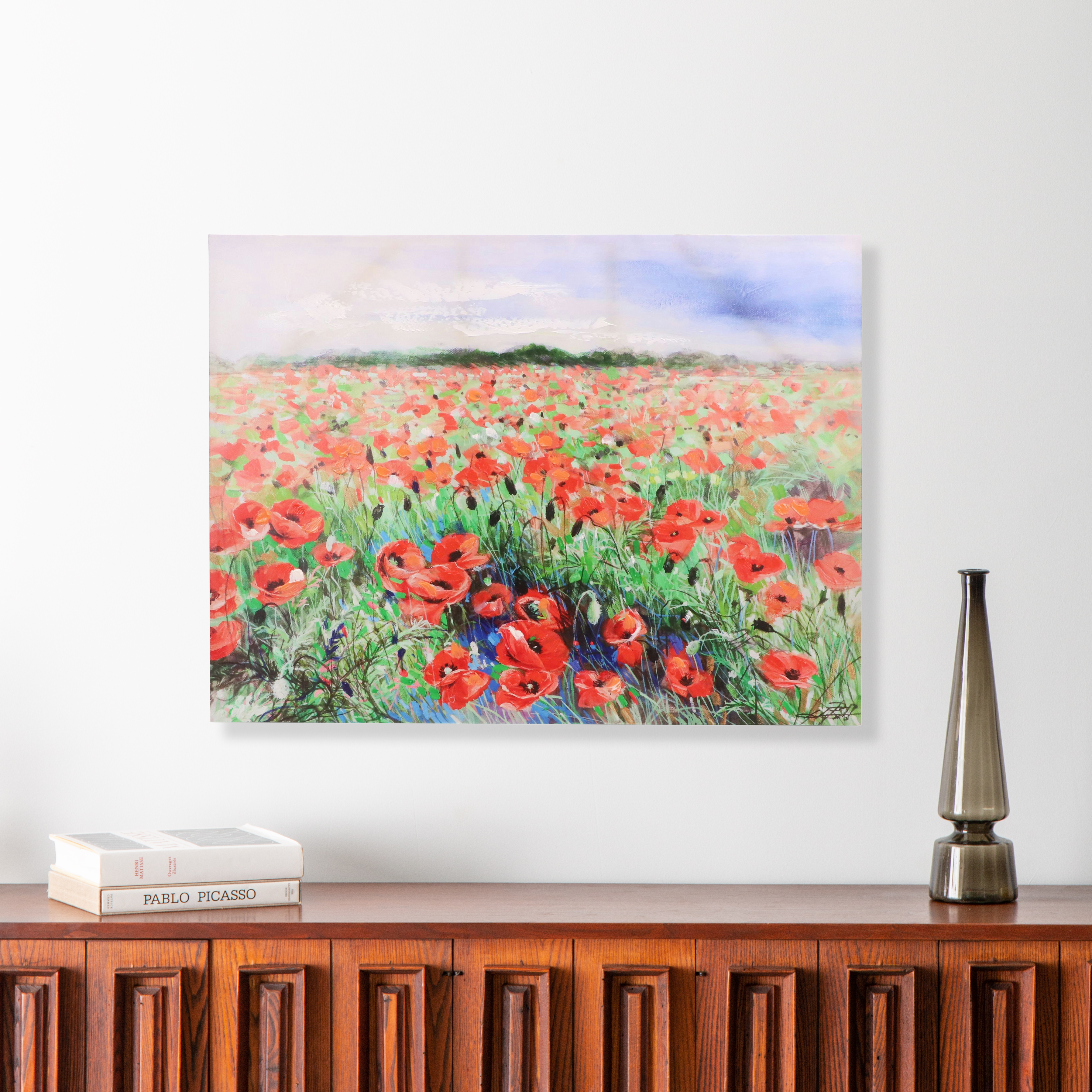 Embellished Gicleé on Canvas of Poppy Field, 21st Century