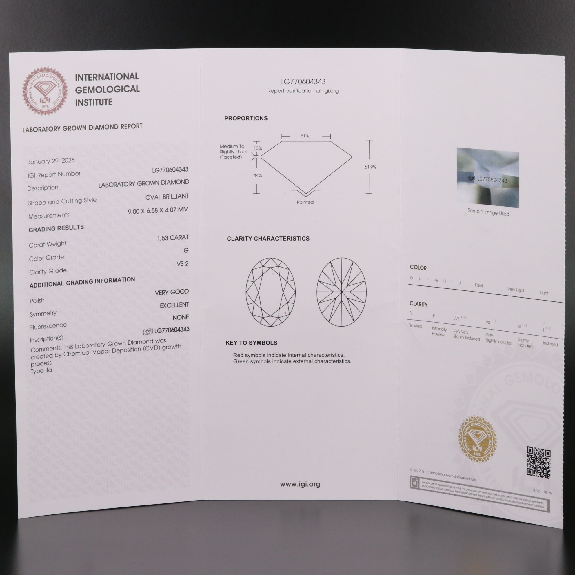 Loose 1.53 CT Lab Grown Diamond with IGI Report