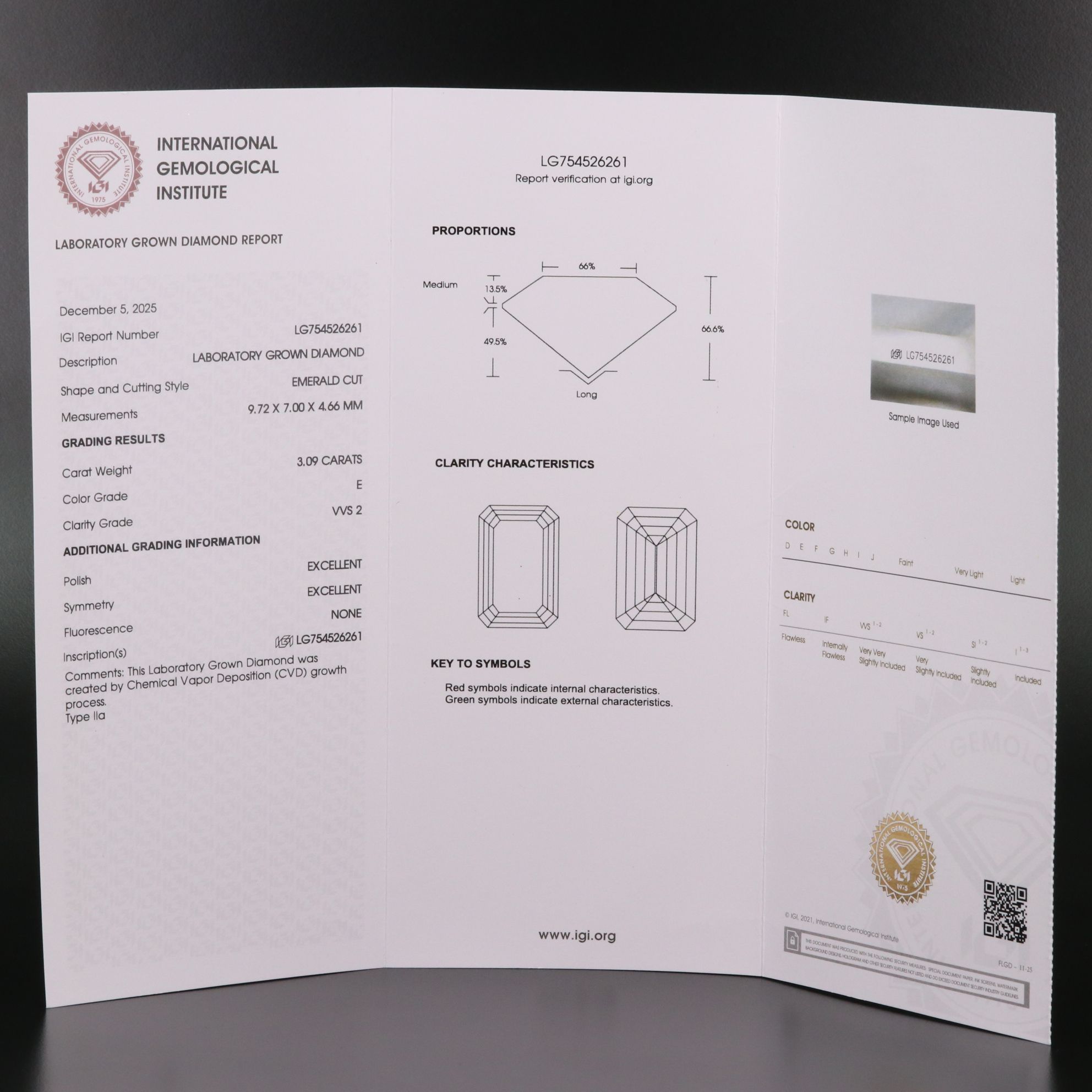 Loose 3.09 CT Lab Grown Diamond with IGI Report