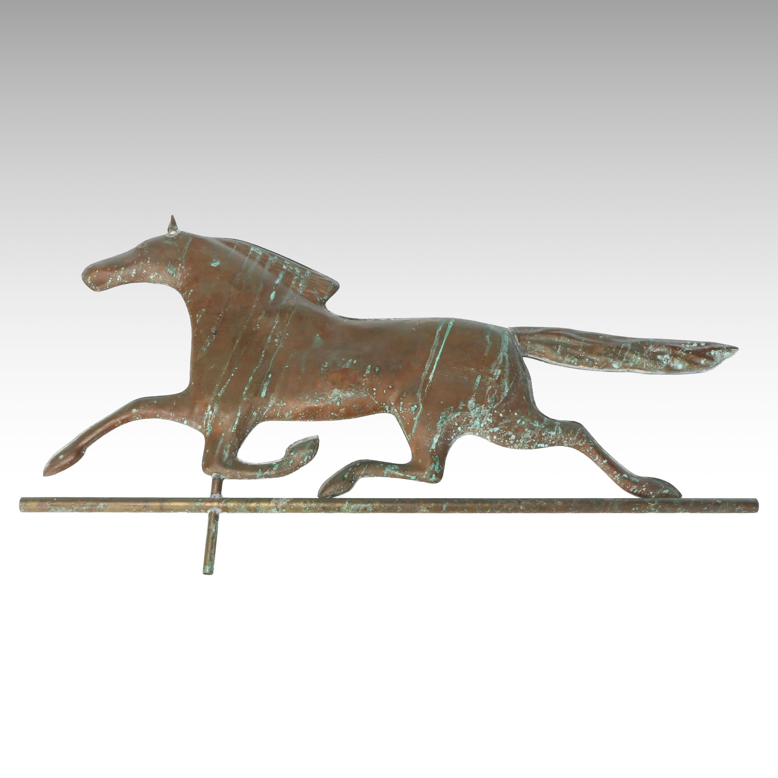Patinated Copper Trotting Horse Weathervane Ornament