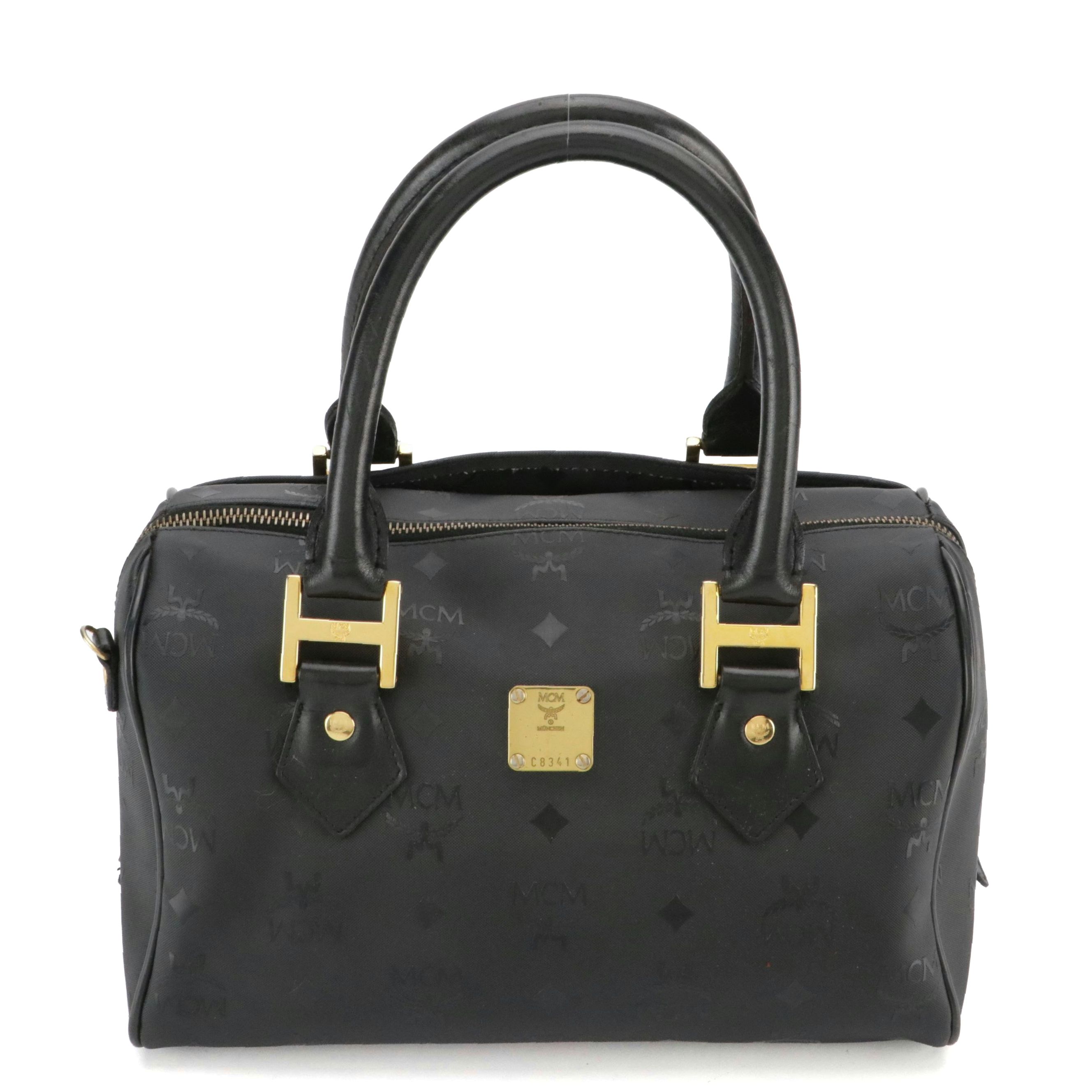 MCM Two-Way Boston Bag in Black Visetos Nylon Canvas and Leather Trim