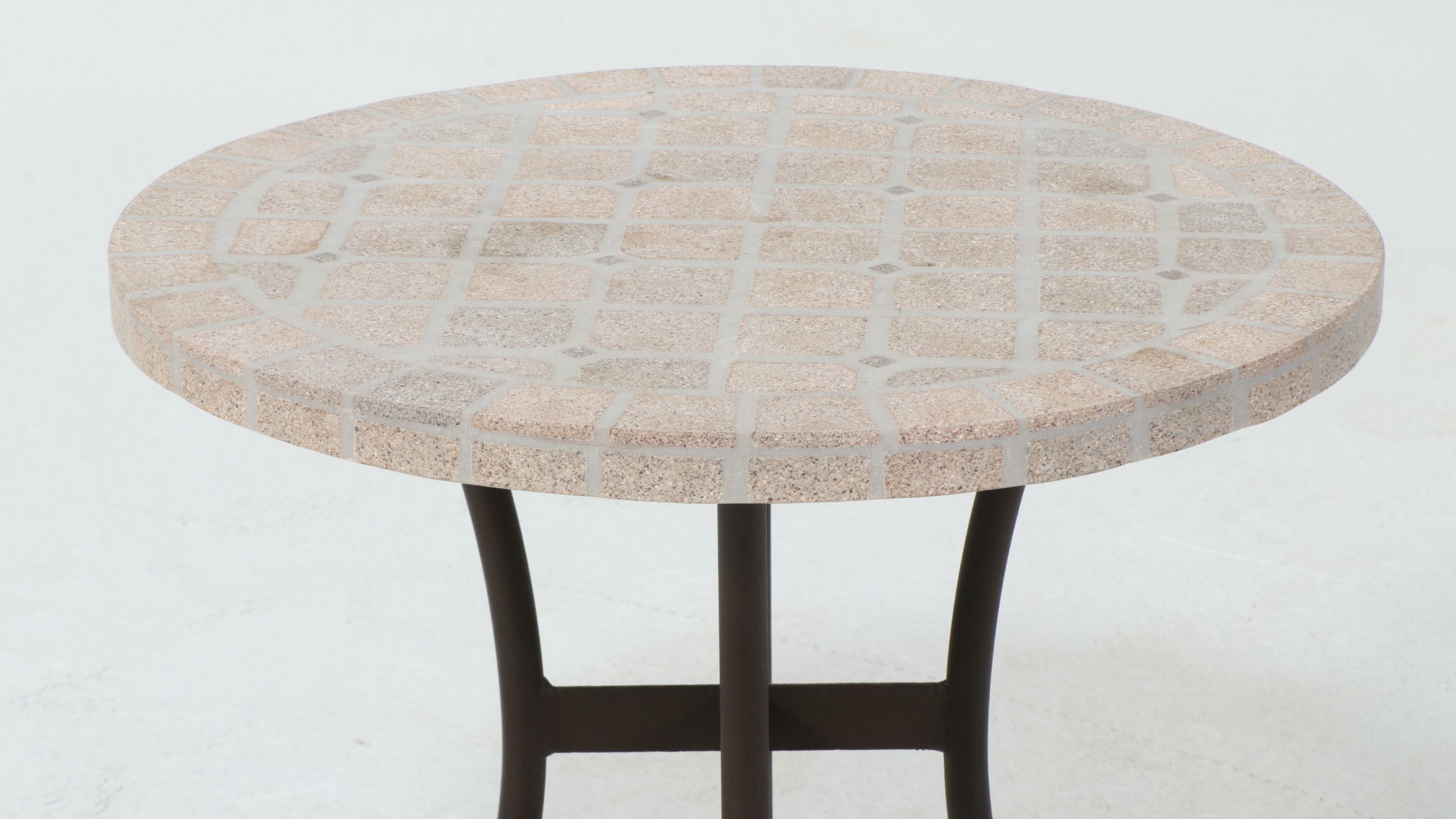 Contemporary Circular Stone Mosaic Pedestal Side Table, 21st Century